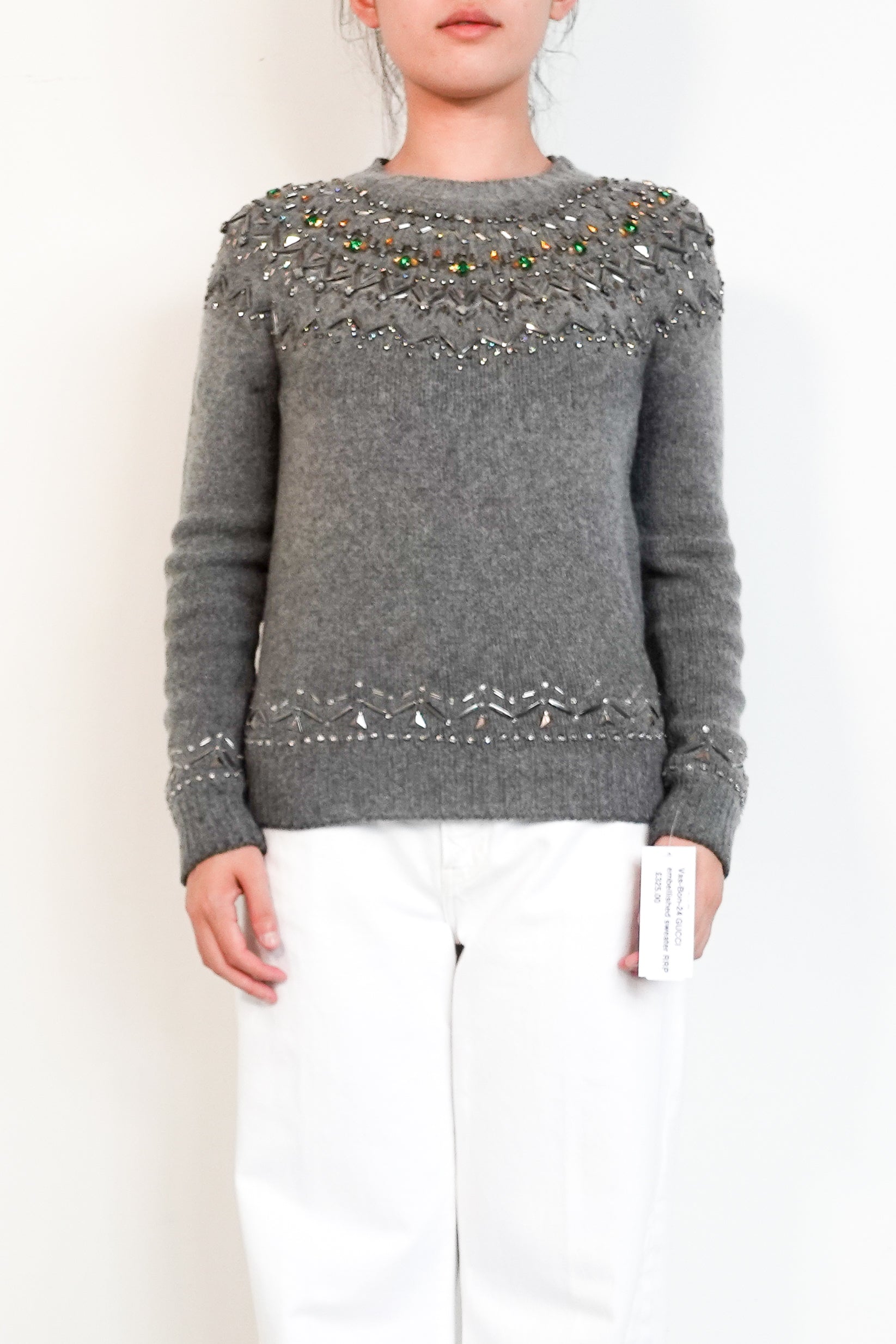 Gucci grey embellished aplaca knit jumper