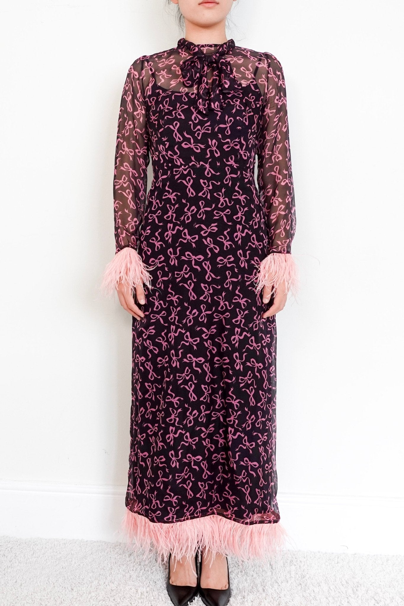 HVN Black Bow Print Dress with Slip RRP £300 | Authentic Preloved - Reloved Again