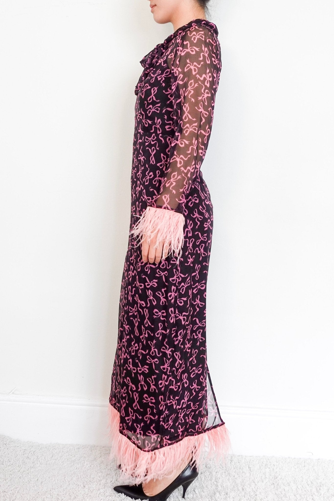 HVN Black Bow Print Dress with Slip RRP £300 | Authentic Preloved - Reloved Again
