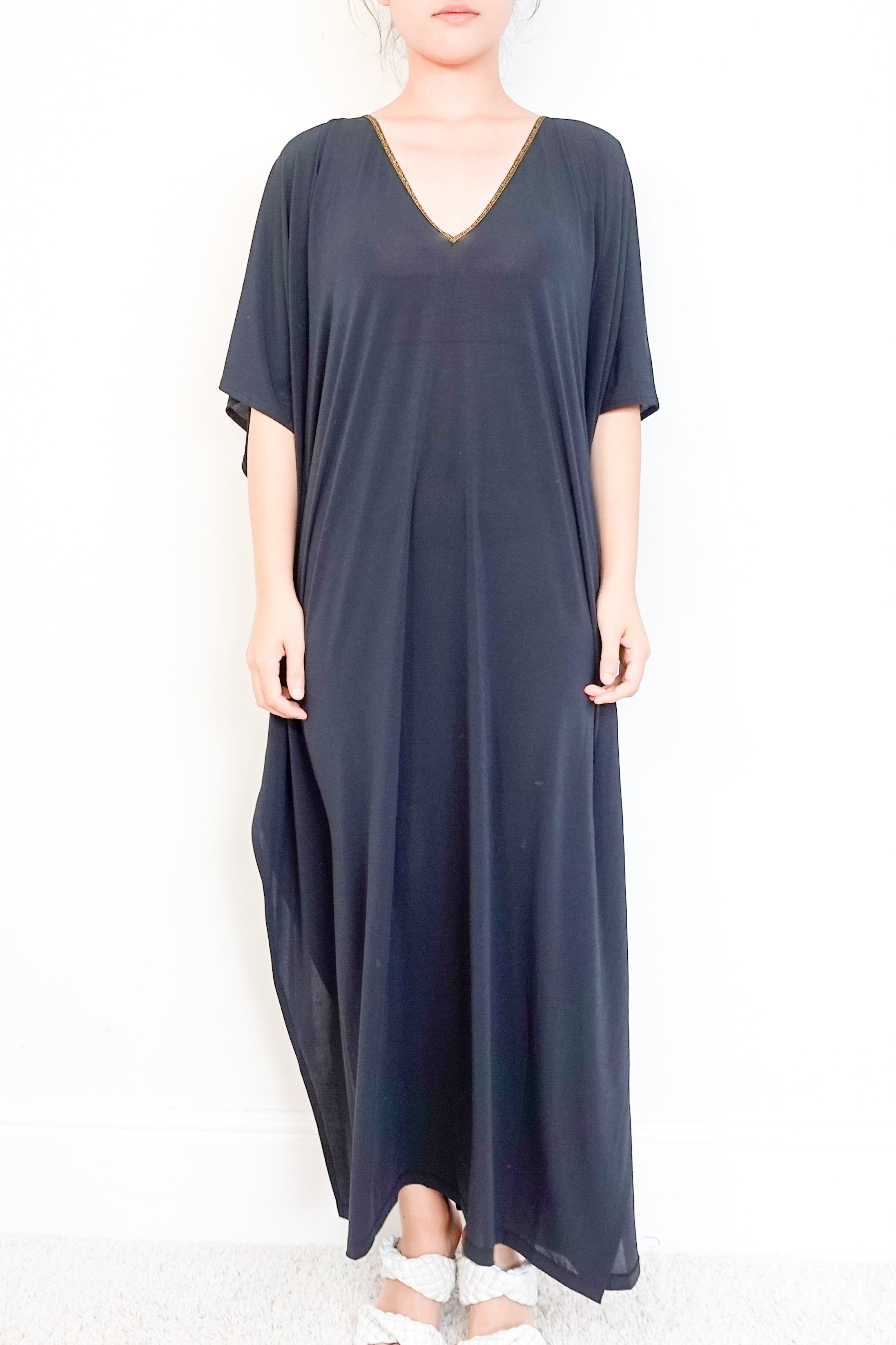 Hansine Green Winter Kaftan with Gold Trim RRP £300 | Authentic Preloved