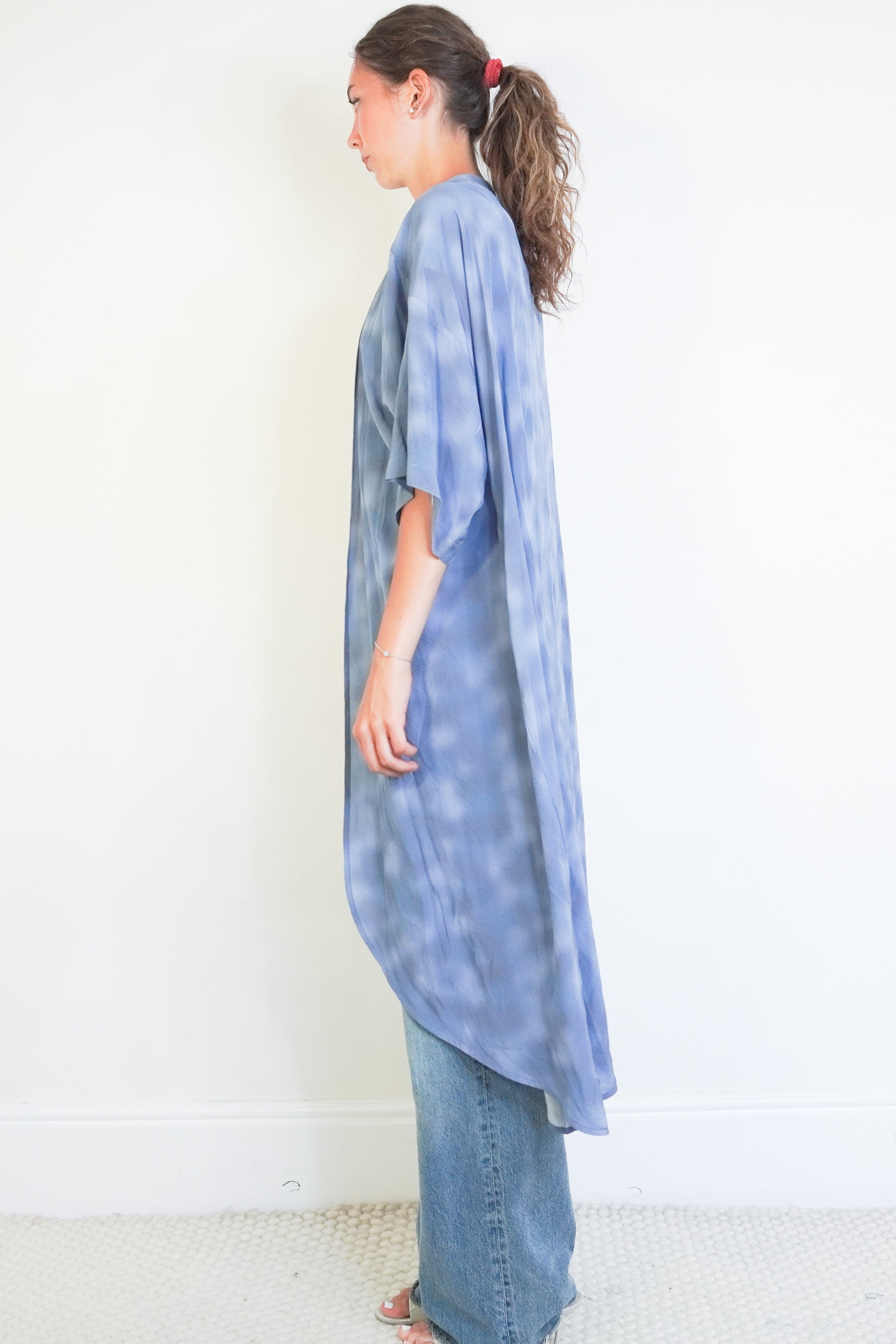 Hansine Hera Kimono in Blue Watercolour Print side photo chelsea london