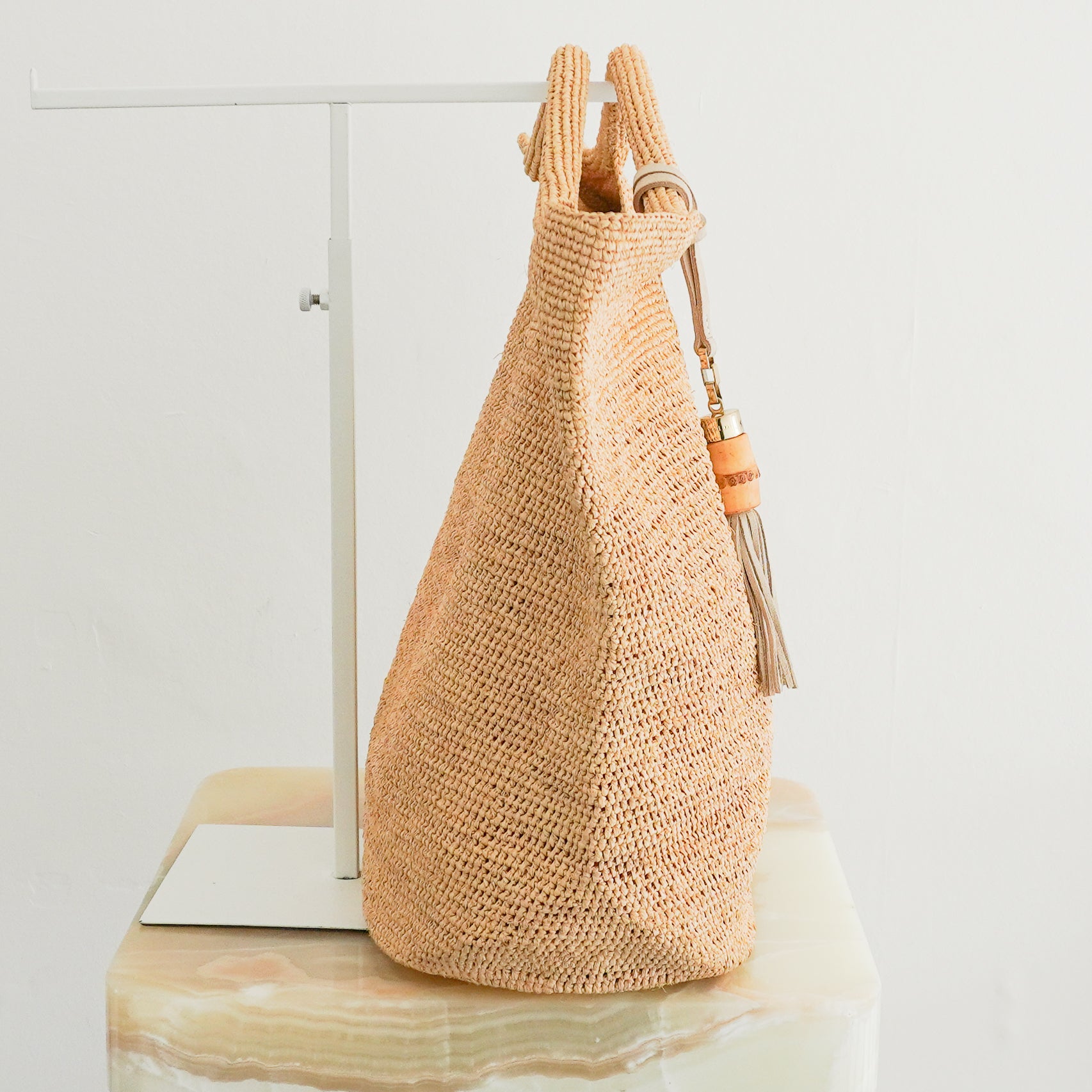 Heidi Klein Grace Bay Raffia Bucket Bag side photo chelsea london