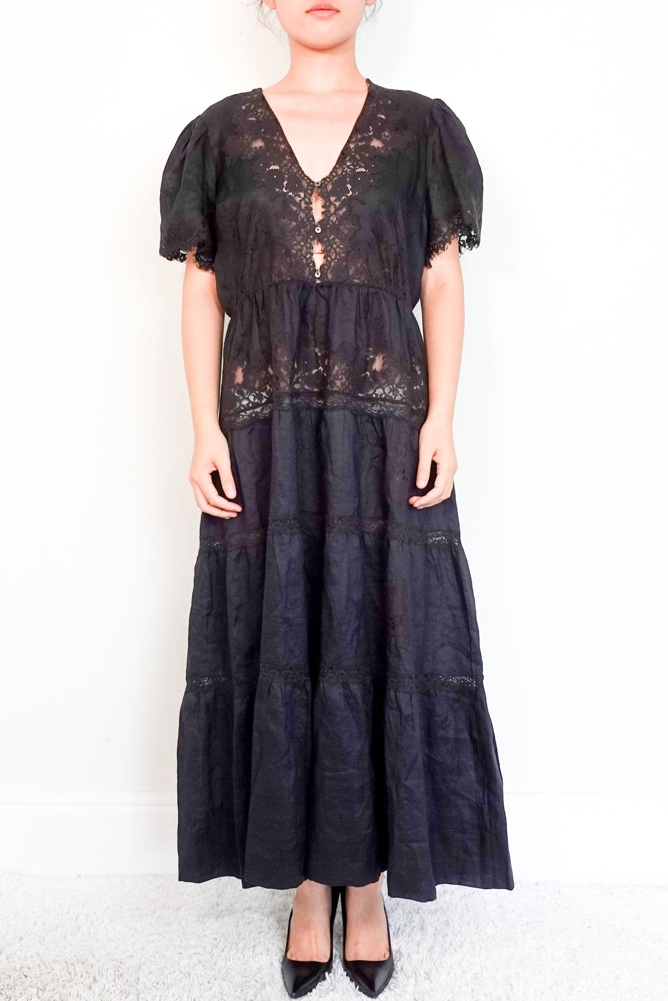 Heirloom Doen Black Lace Detail Maxi Dress RRP £495 | Authentic Preloved [final sale] - Reloved Again