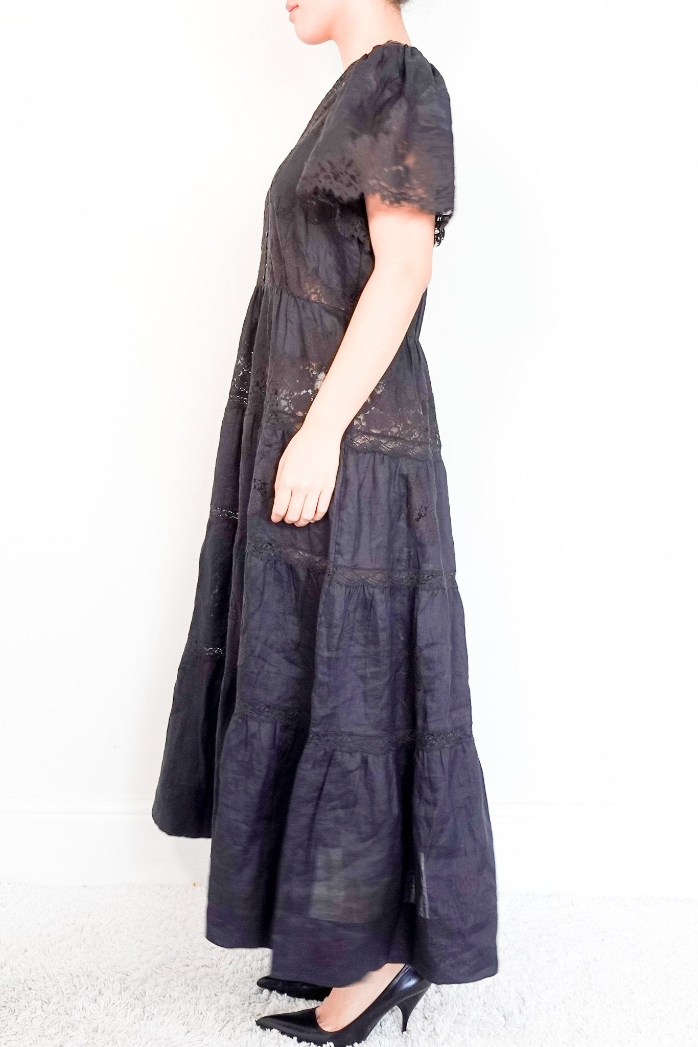 Heirloom Doen Black Lace Detail Maxi Dress RRP £495 | Authentic Preloved [final sale] - Reloved Again