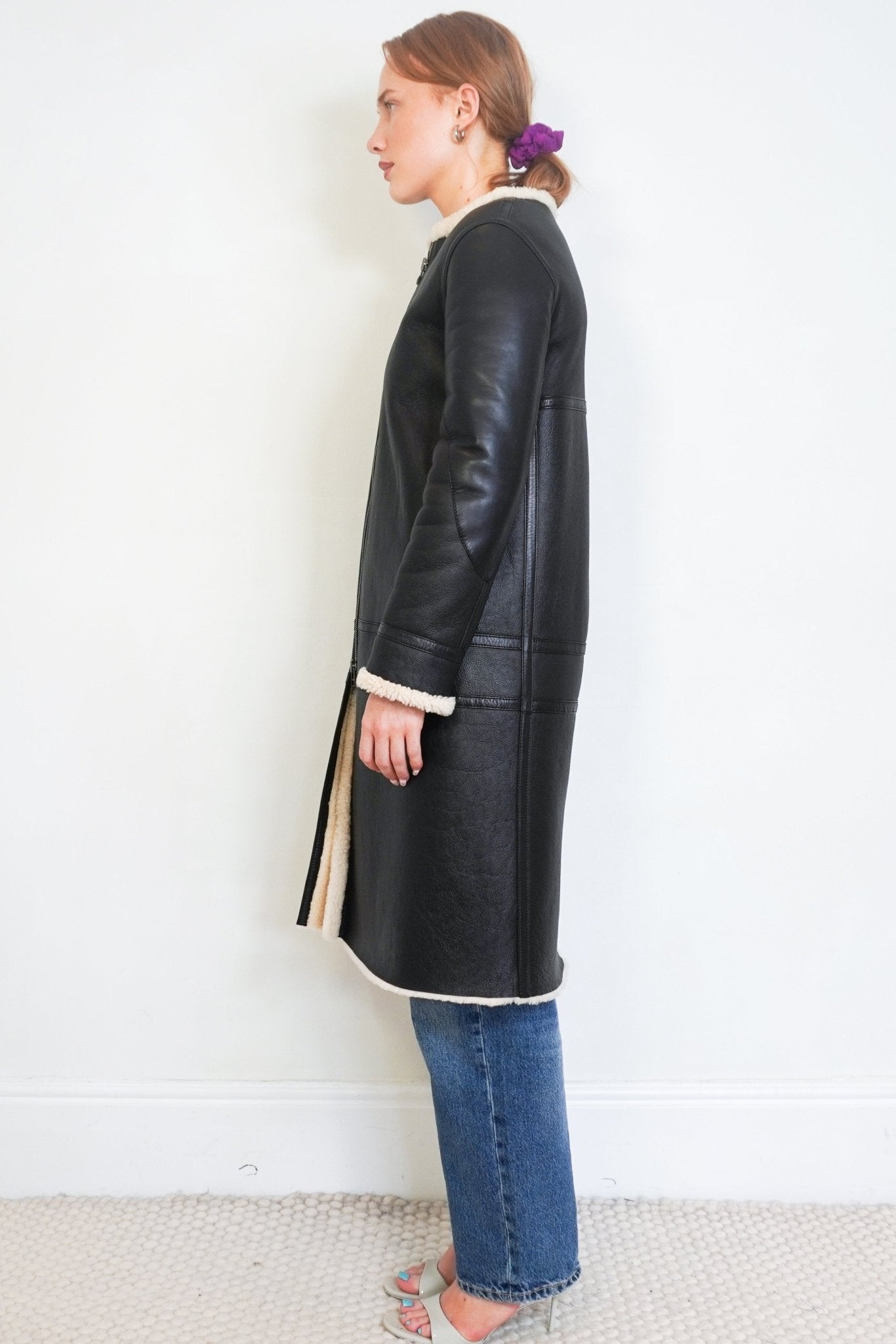 Helmut Lang Black Lamb Leather Shearling Long Coat (RRP £1800) | Authentic Preloved - Reloved Again