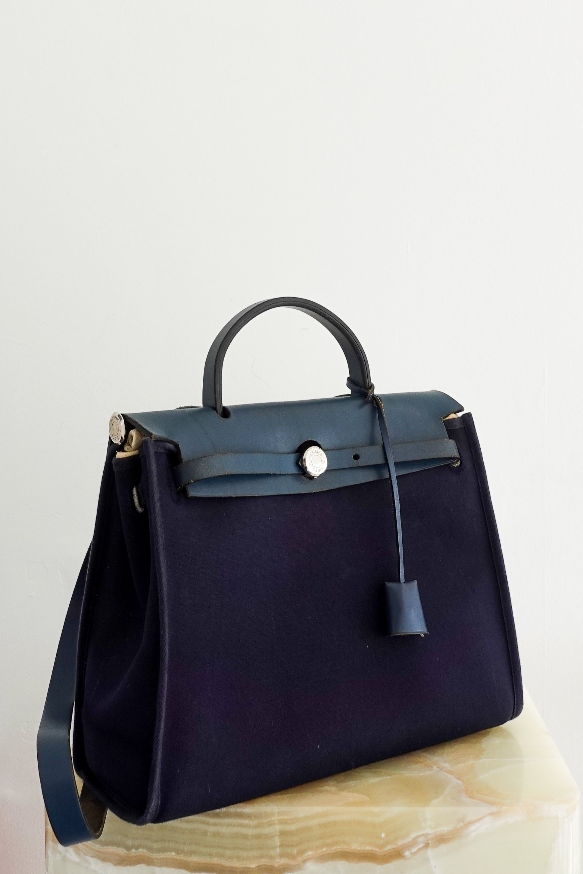 Hermès Navy 30 Canvas Herbag RRP £2300 | Authentic Preloved
