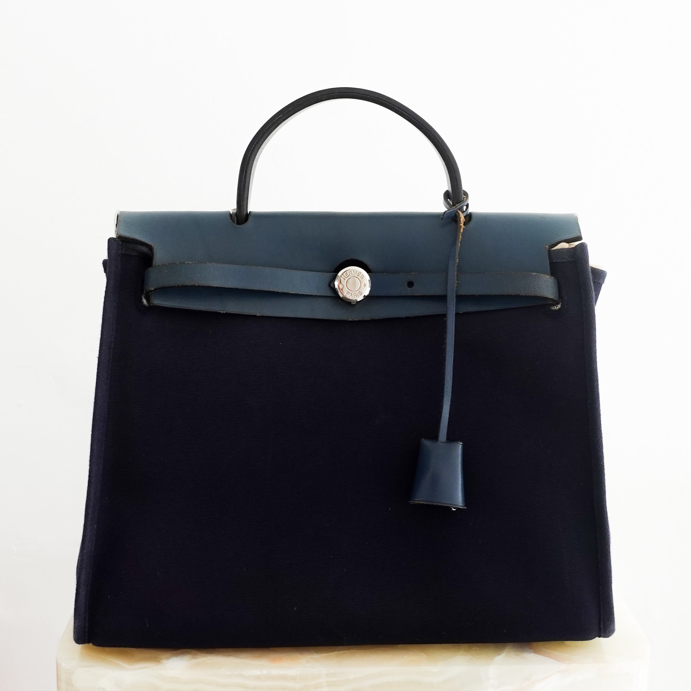 Hermès Navy 30 Canvas Herbag RRP £2300 | Authentic Preloved