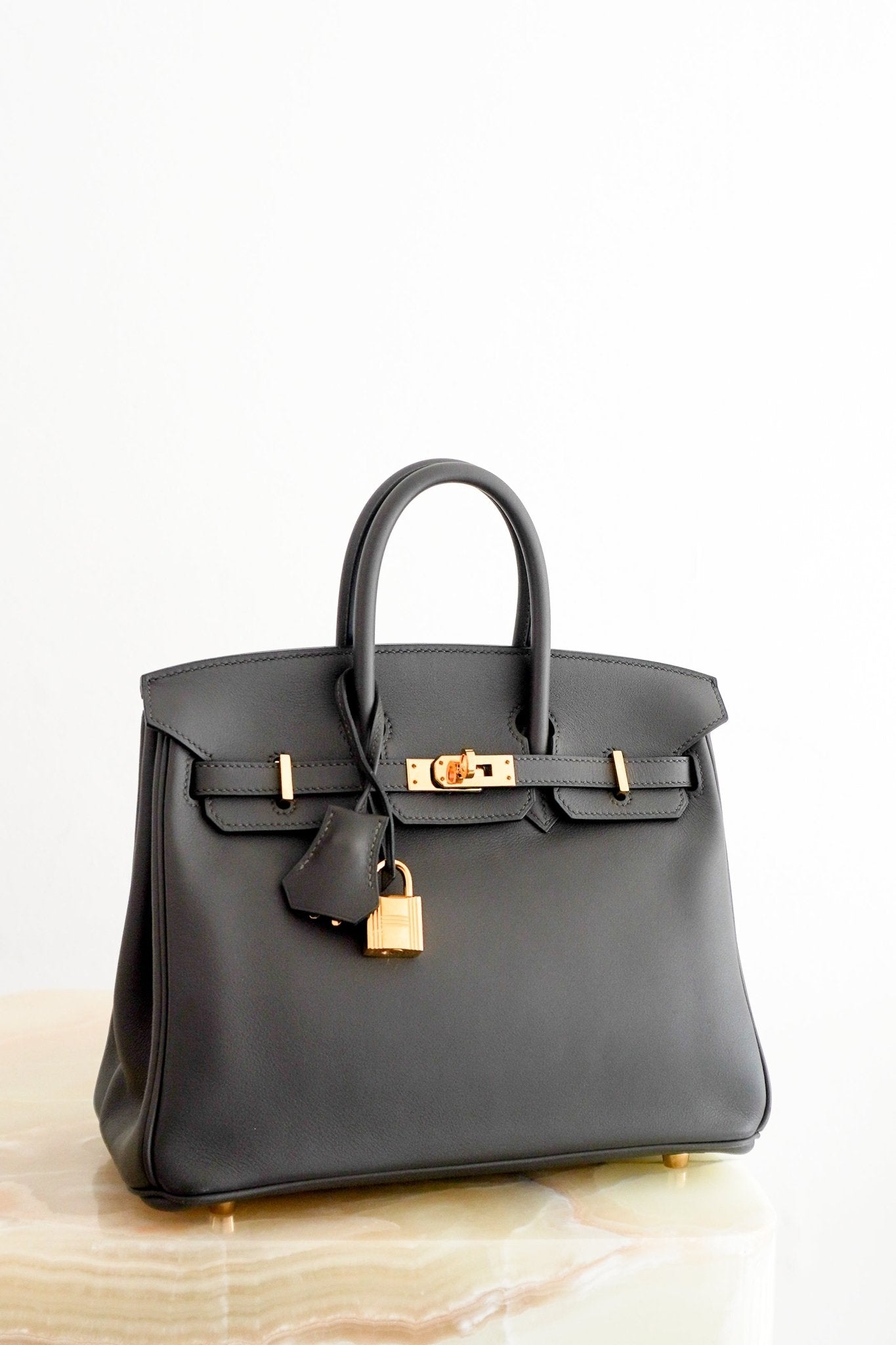 Hermès Birkin 25 Retourne Etain Swift Leather Gold-Tone Hardware | Authentic Preloved - Reloved Again