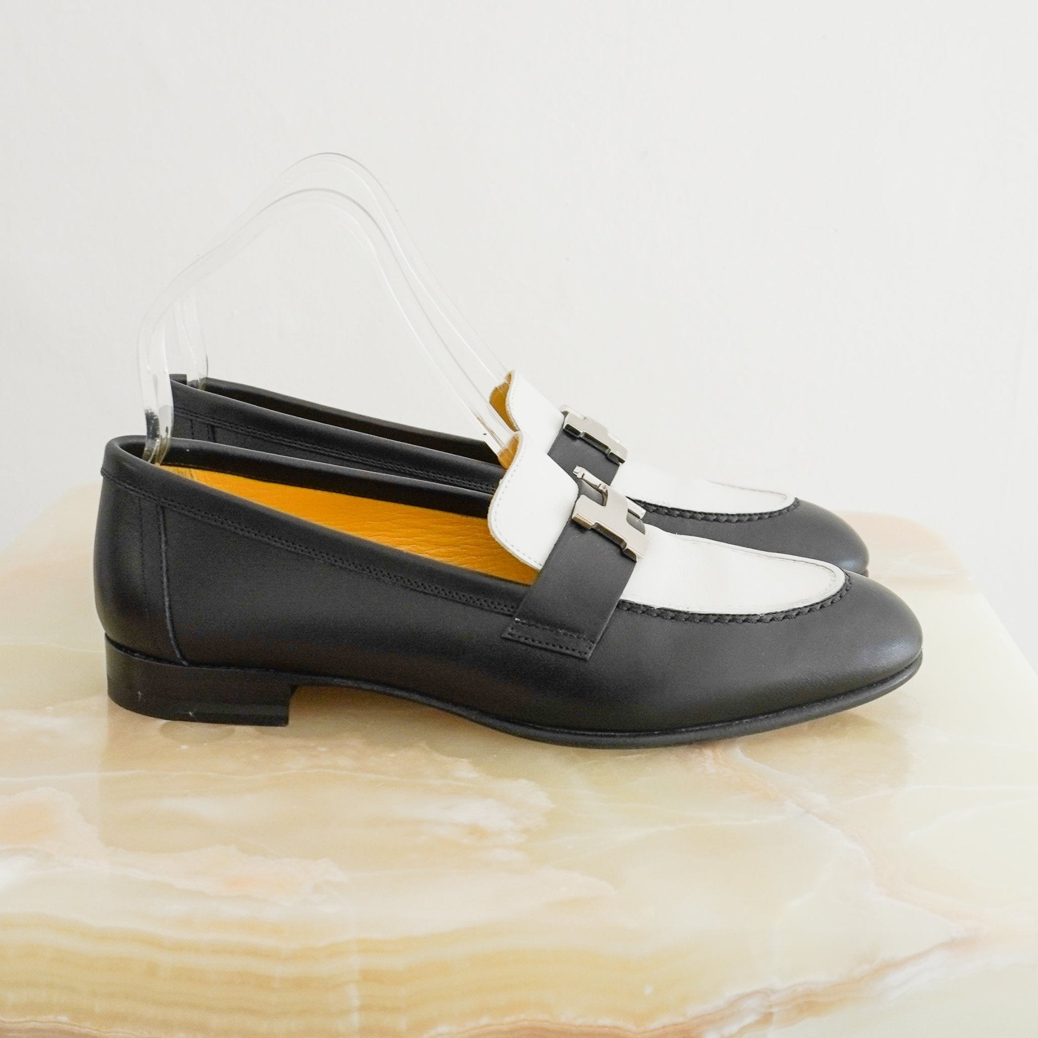 Hermès Black & White Leather Paris Loafers (RRP £1000) | Authentic Preloved - Reloved Again