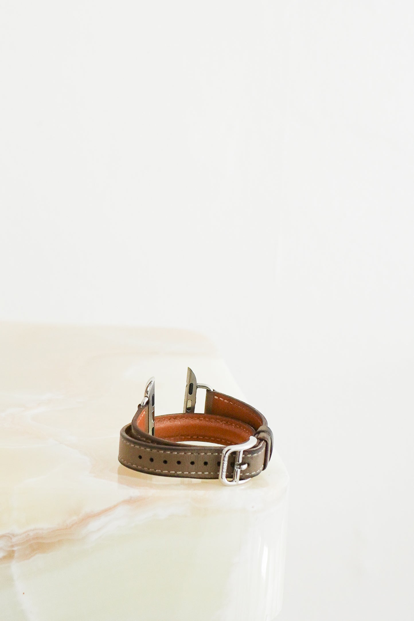 Hermès Double Tour Etoupe Swift Leather Apple Watch Strap RRP £659 | Authentic Preloved - Reloved Again