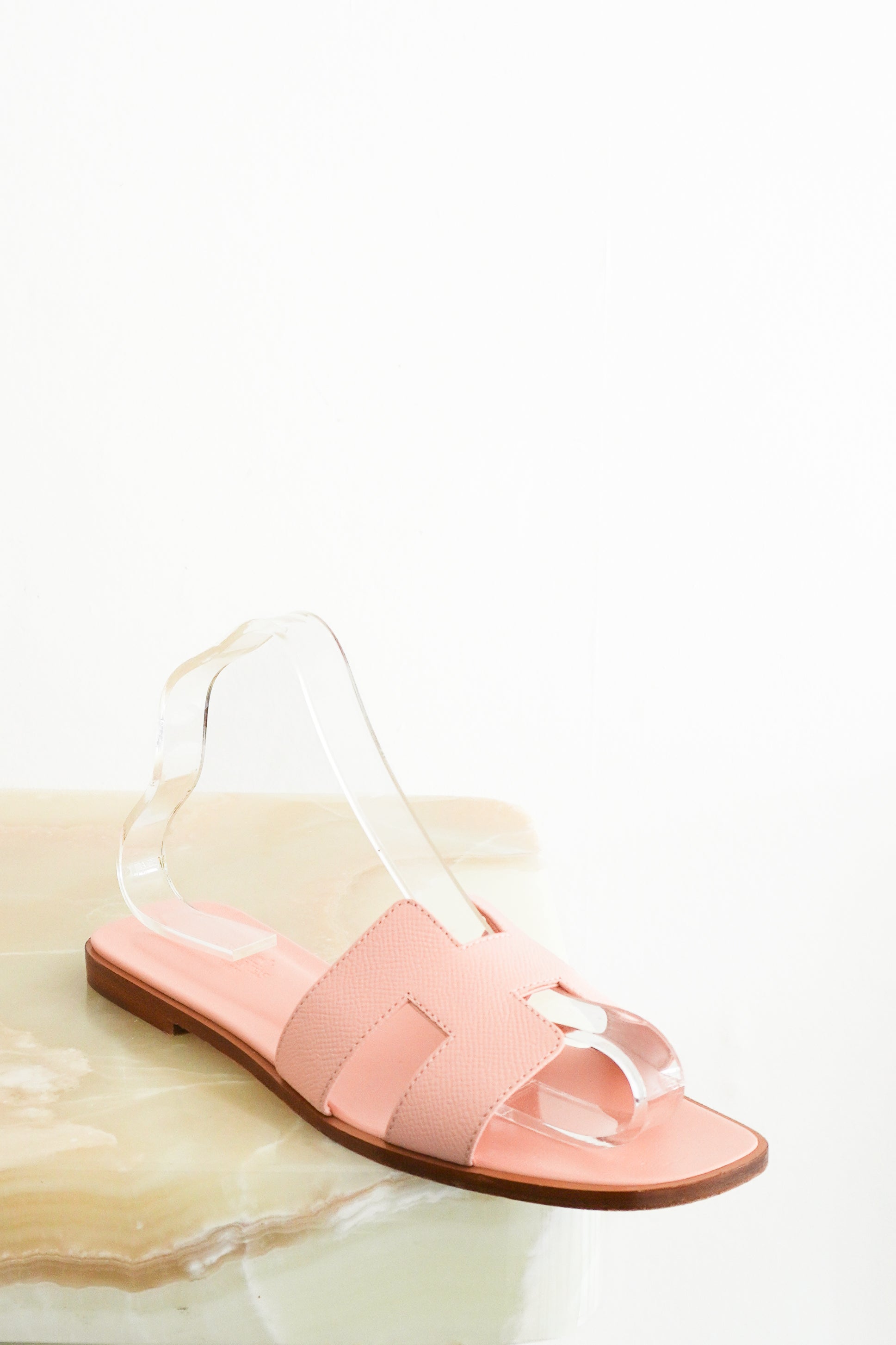 Hermès Pink Epsom Leather Oran Sandals front photo chelsea london