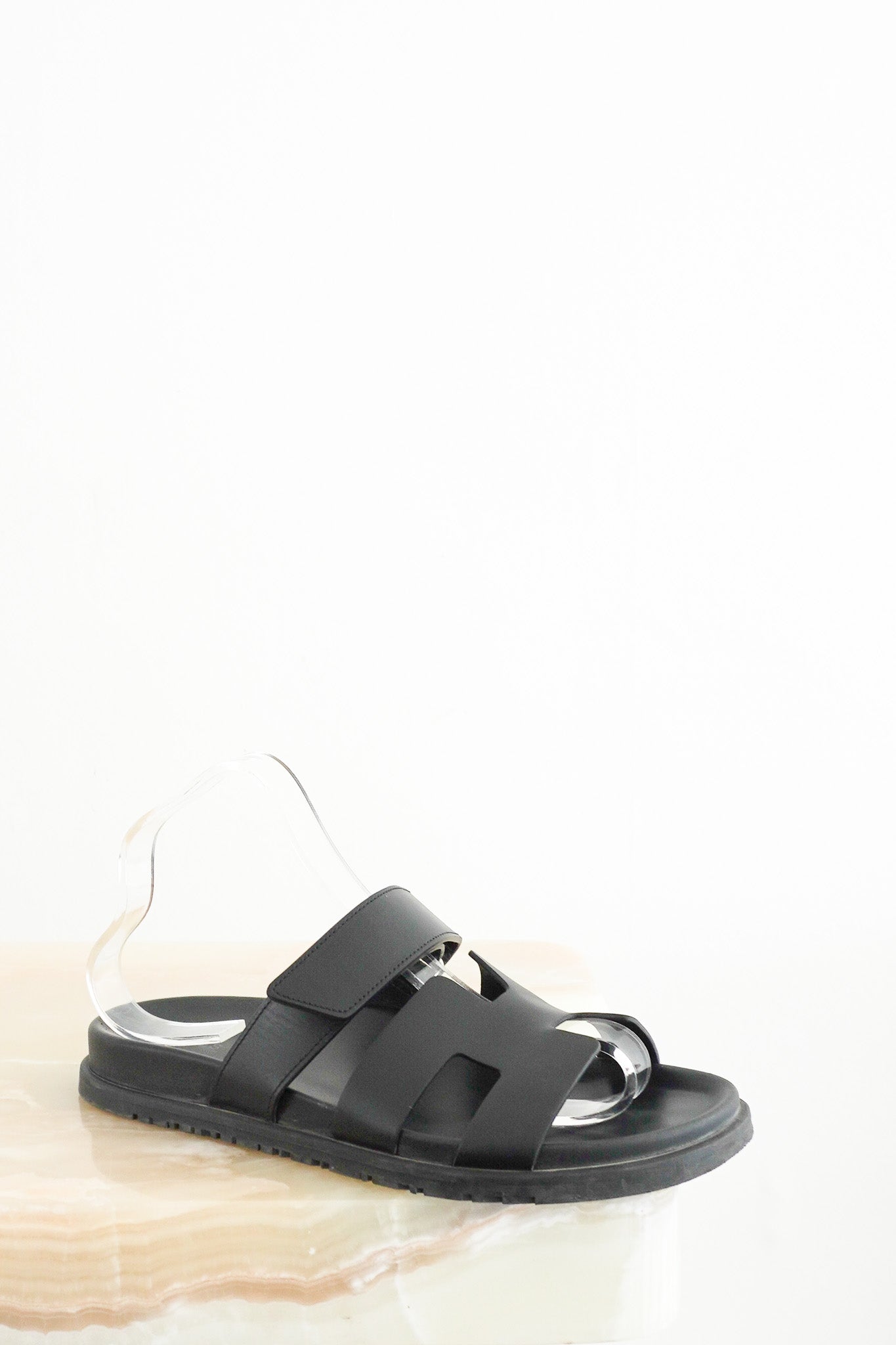 Hermes-Chypre-Sandals-in-Black-Front-Picture-Chelsea-London