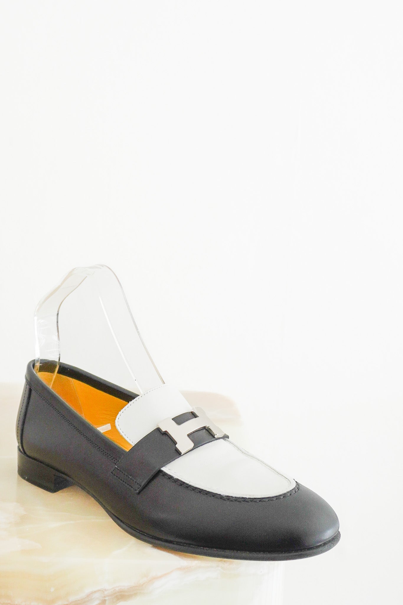 Hermès Black & White Leather Paris Loafers (RRP £1000) | Authentic Preloved - Reloved Again