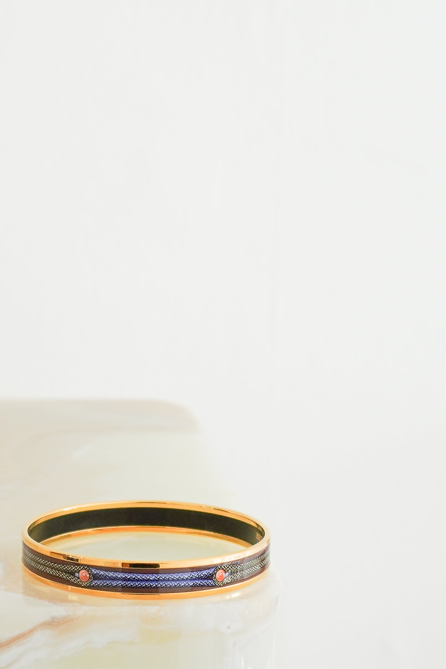 Hermes Blue Enamel Bracelet in Gold Plated Metal front photo chelsea london