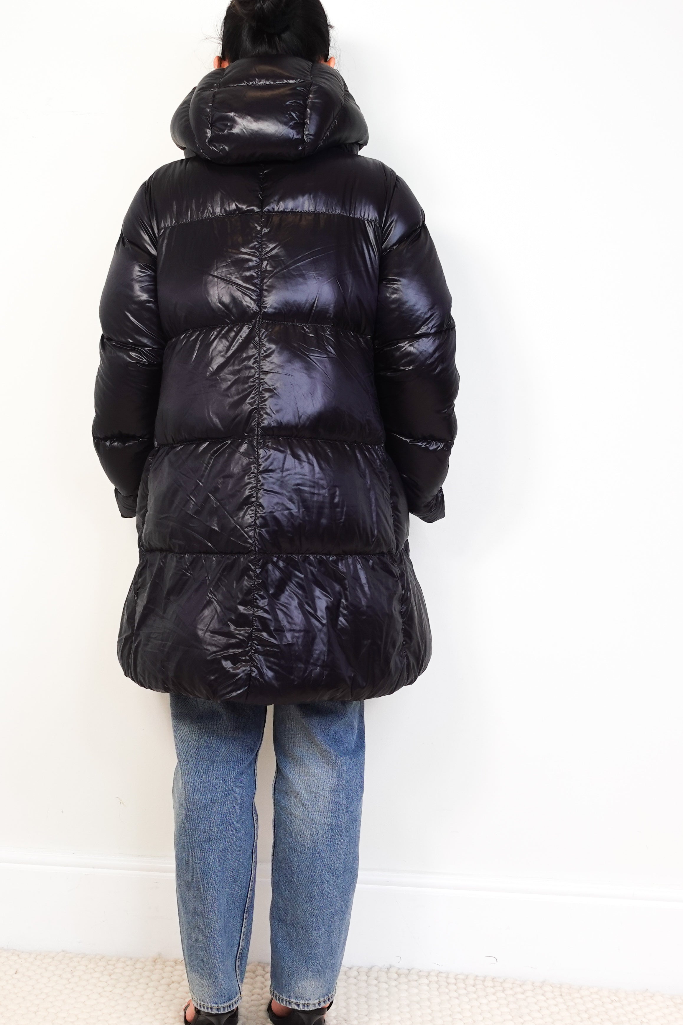 Herno-Black-Padded-Down-Button-Down-Coat-back-picture-Chelsea-London