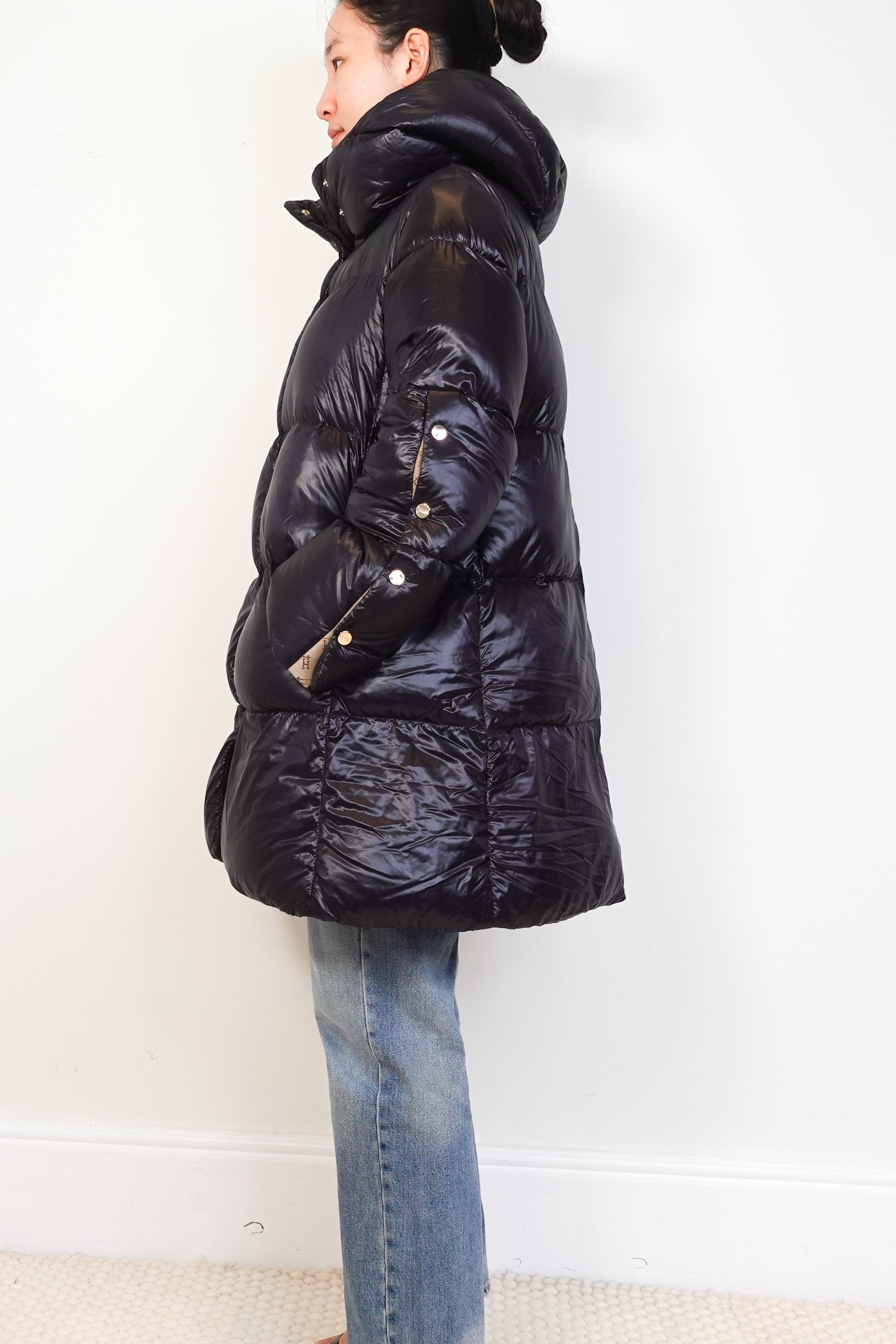 Herno-Black-Padded-Down-Button-Down-Coat-side-picture-Chelsea-London