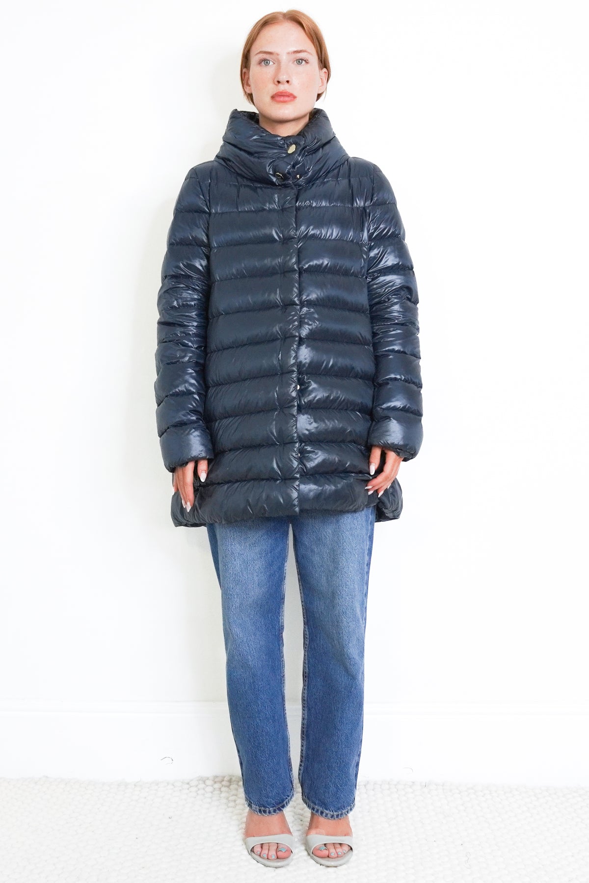 Herno Navy Blue Nylon Ultralight Down Jacket front photo chelsea london