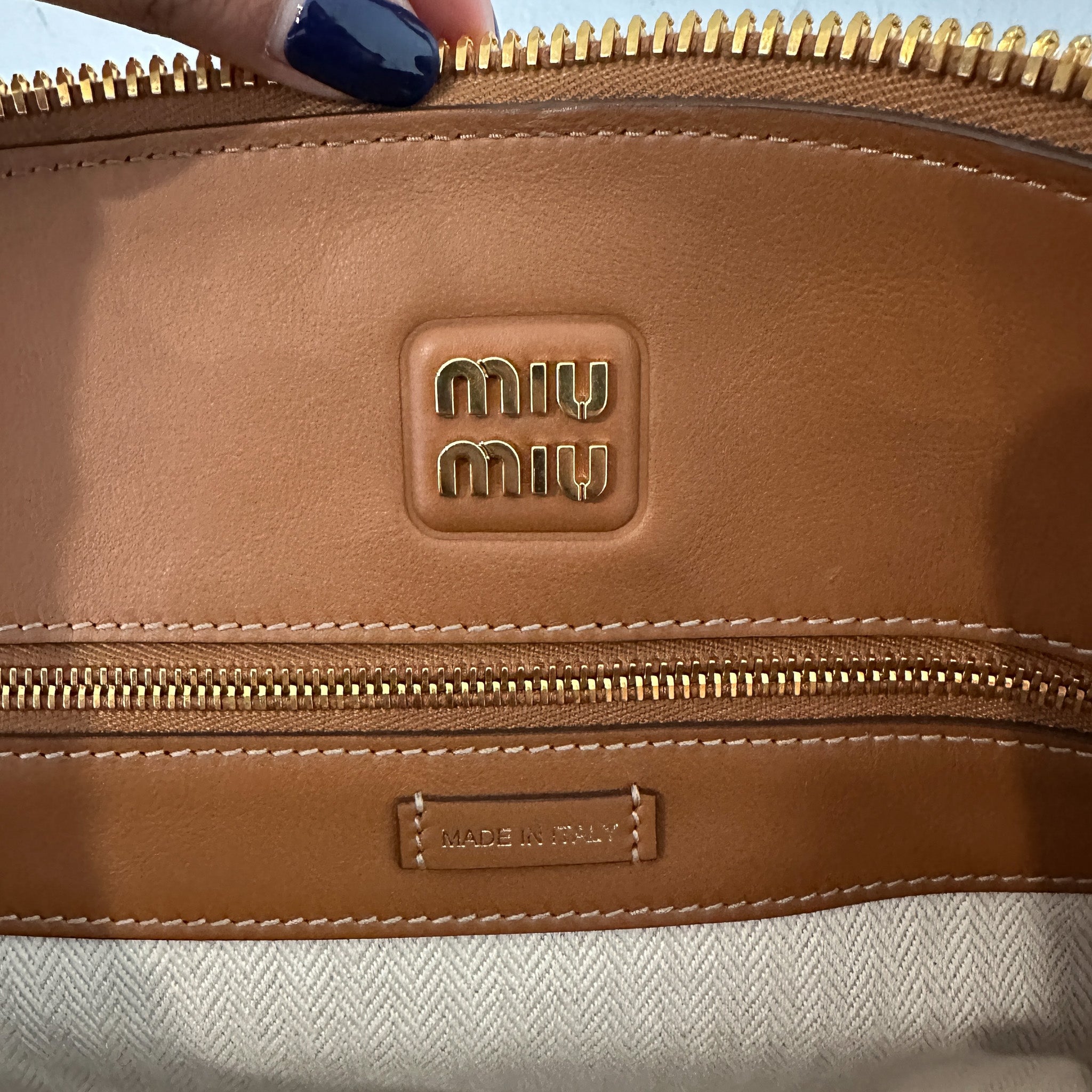 Miu Miu Logo Embossed Shoulder Bag in Camel Brown RRP £3600 | Authentic Preloved - Reloved Again