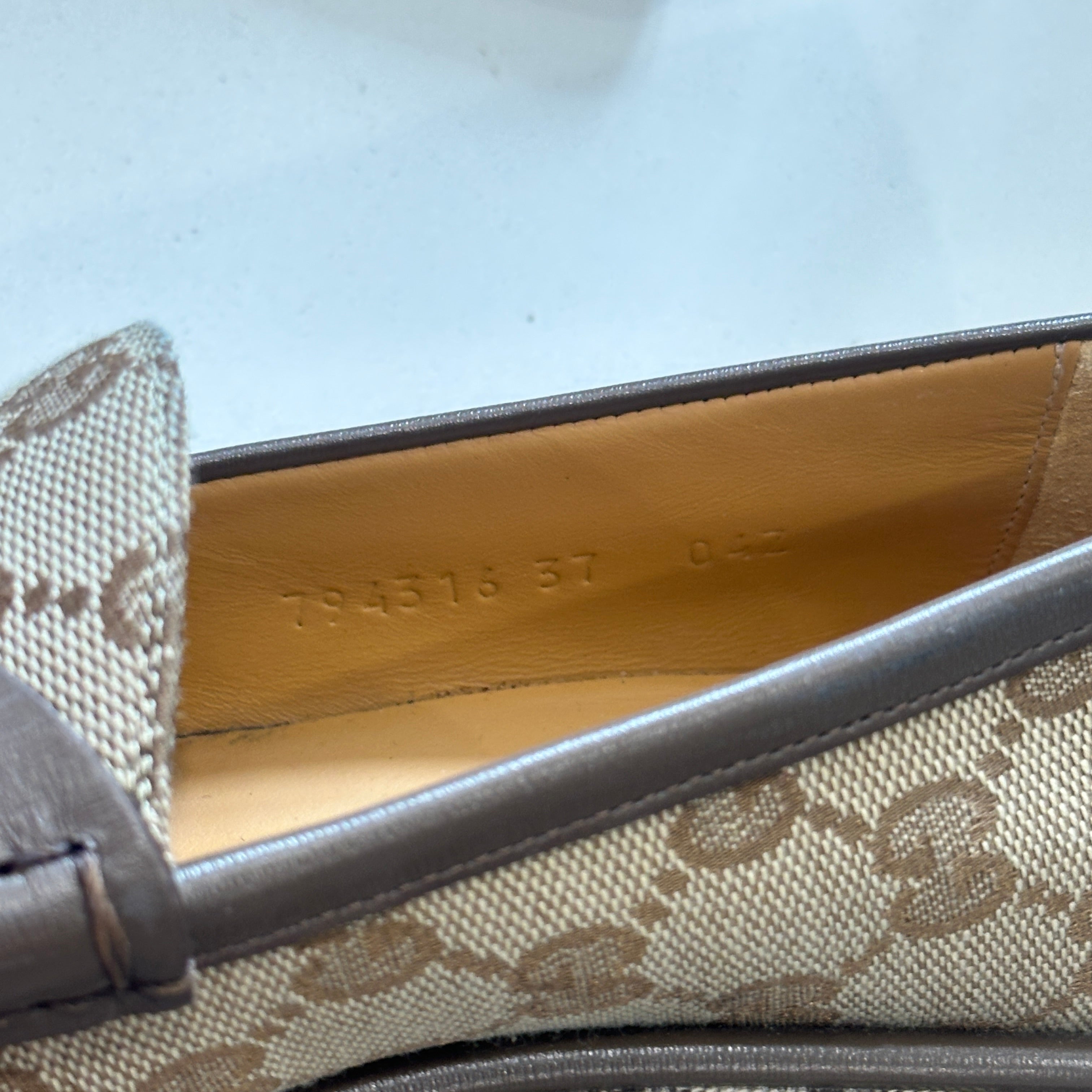 Gucci Horsebit Wedge Loafers in Beige GG Canvas RRP £750 | Authentic Preloved