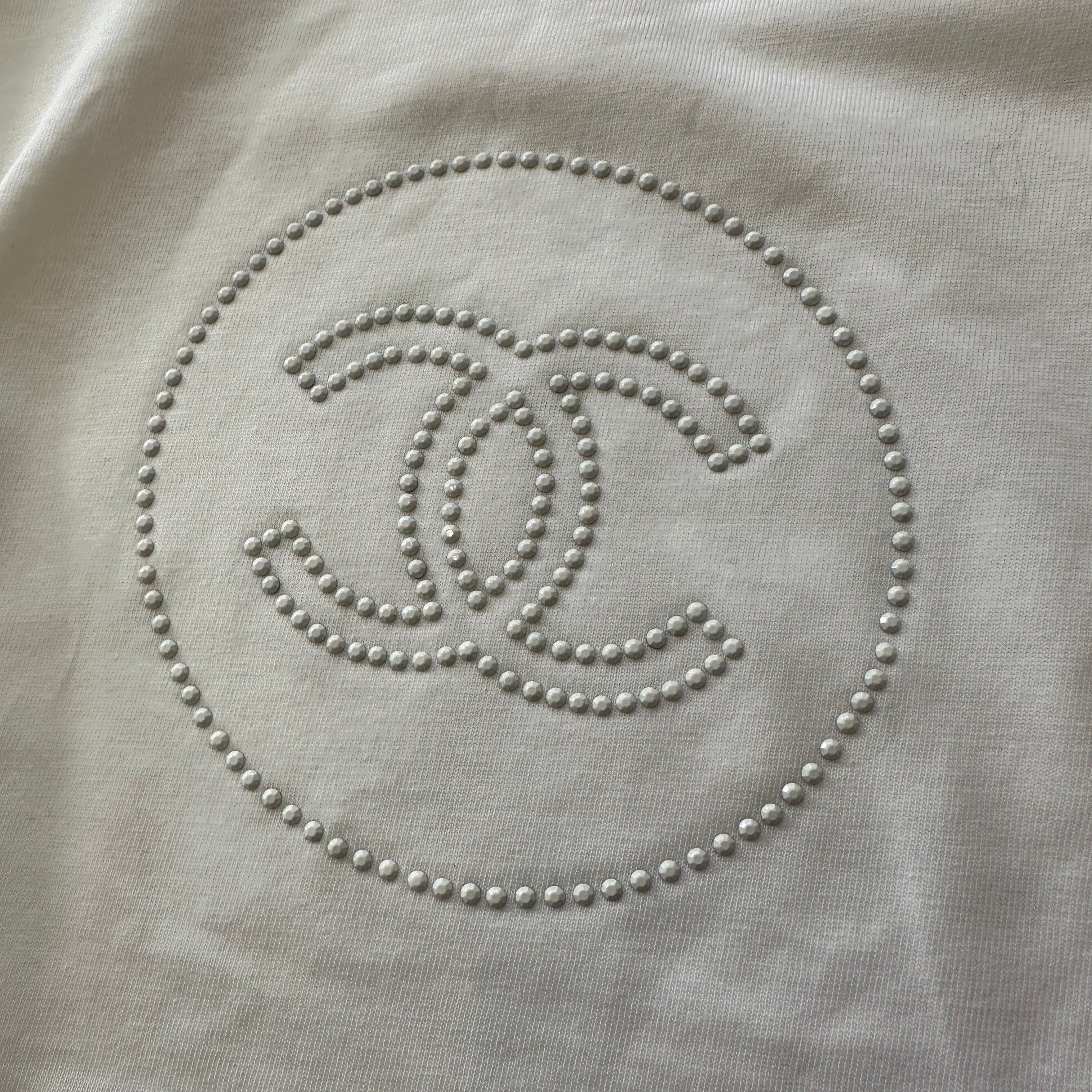 Chanel White CC Crystal T-Shirt | Authentic Preloved