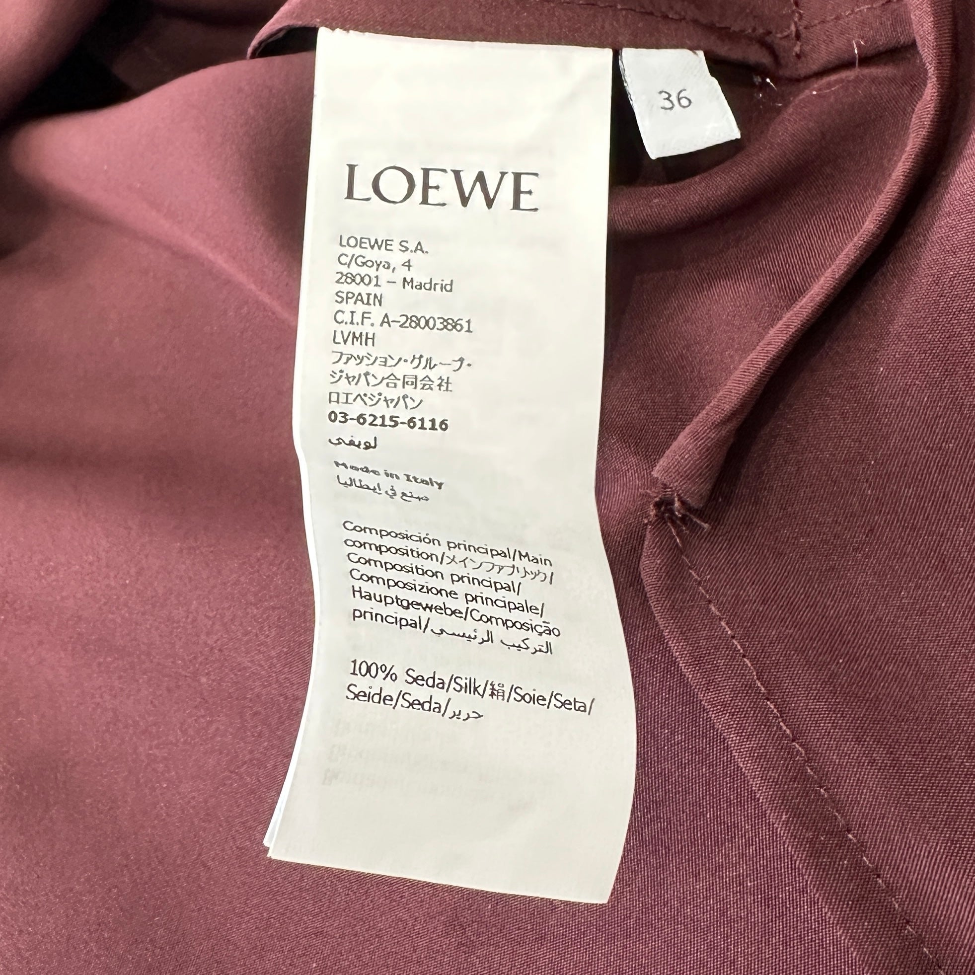 CURRENT SEASON Loewe Burgundy Belted Blouse in Silk RRP £1750 | Authentic Preloved