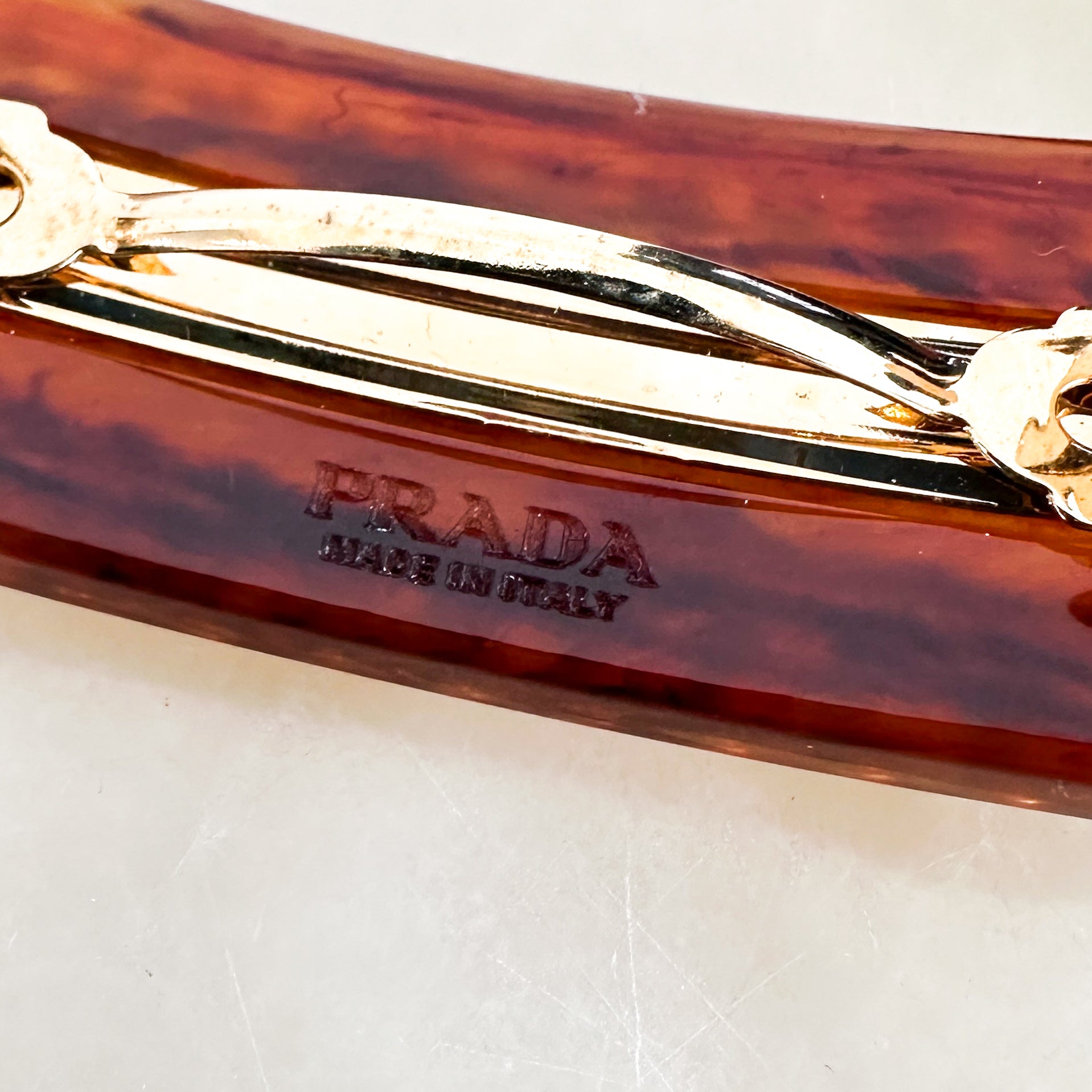 Prada Brown Foxsy Logo Hair Clip RRP £360 | Authentic Preloved