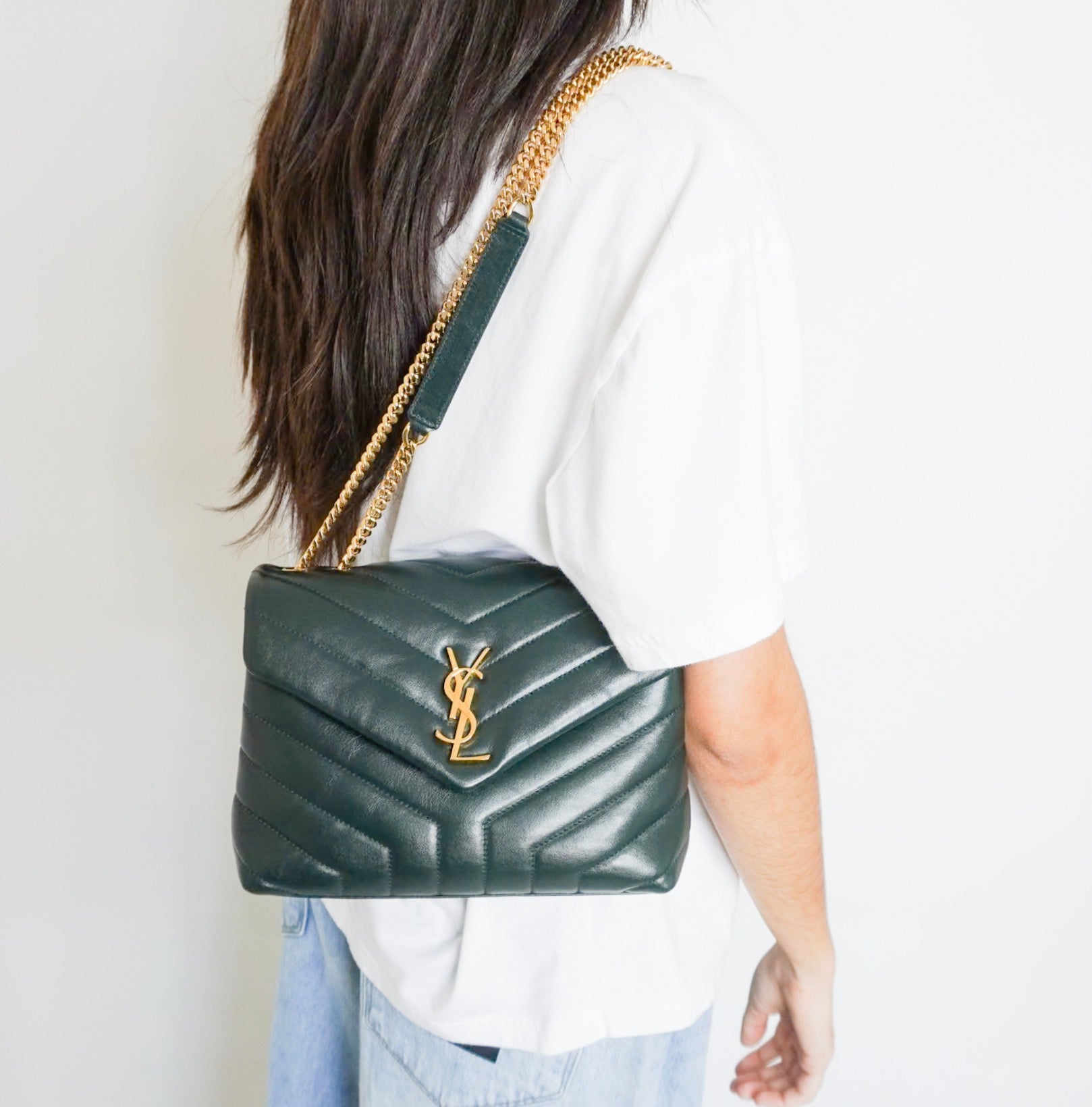 Saint Laurent Small Loulou Chain Bag in Forest Green Matelassé Leather (RRP £2090) | Authentic Preloved - Reloved Again