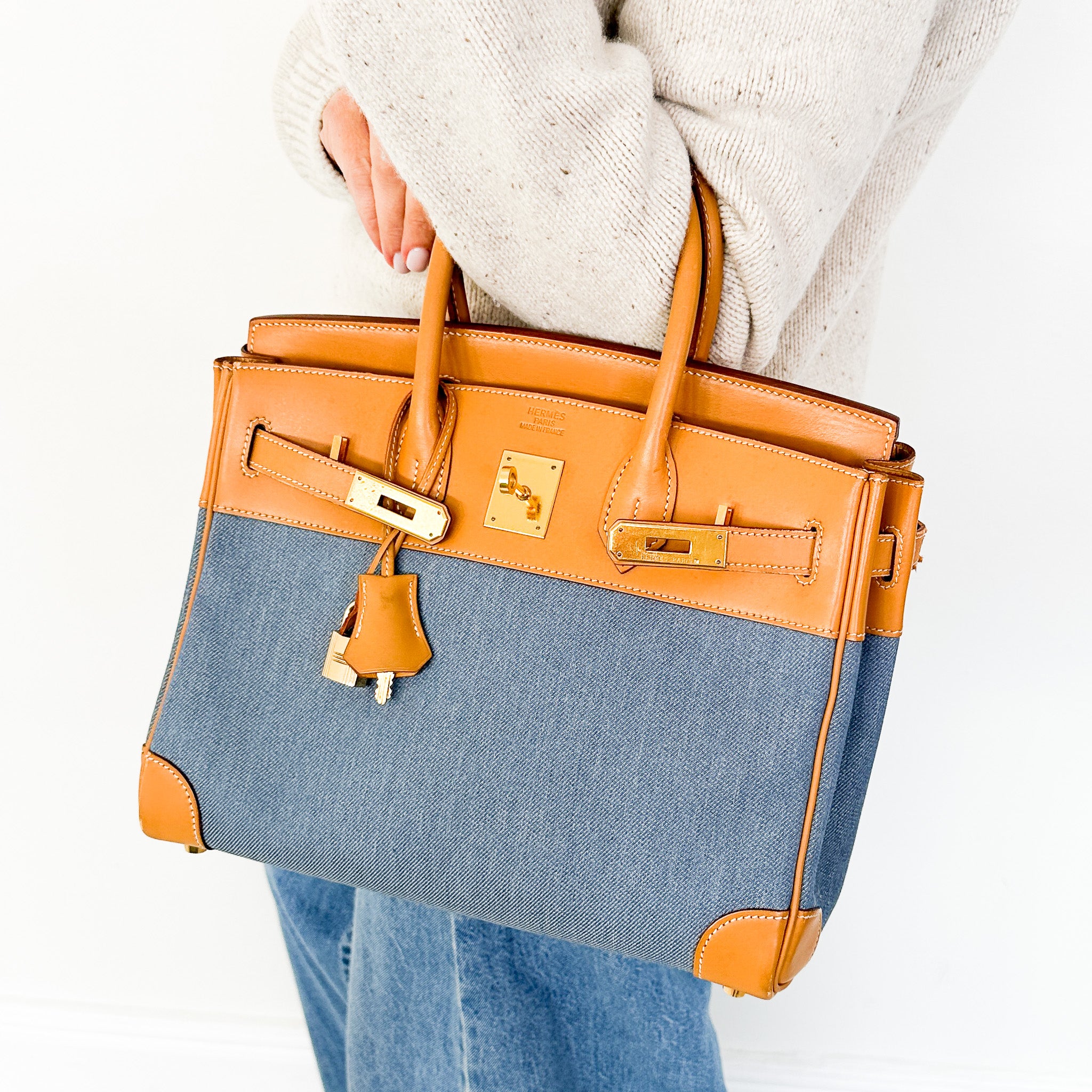 Hermès Birkin 30 in Vache Naturelle leather & Blue Jean toile | Authentic Preloved - Reloved Again