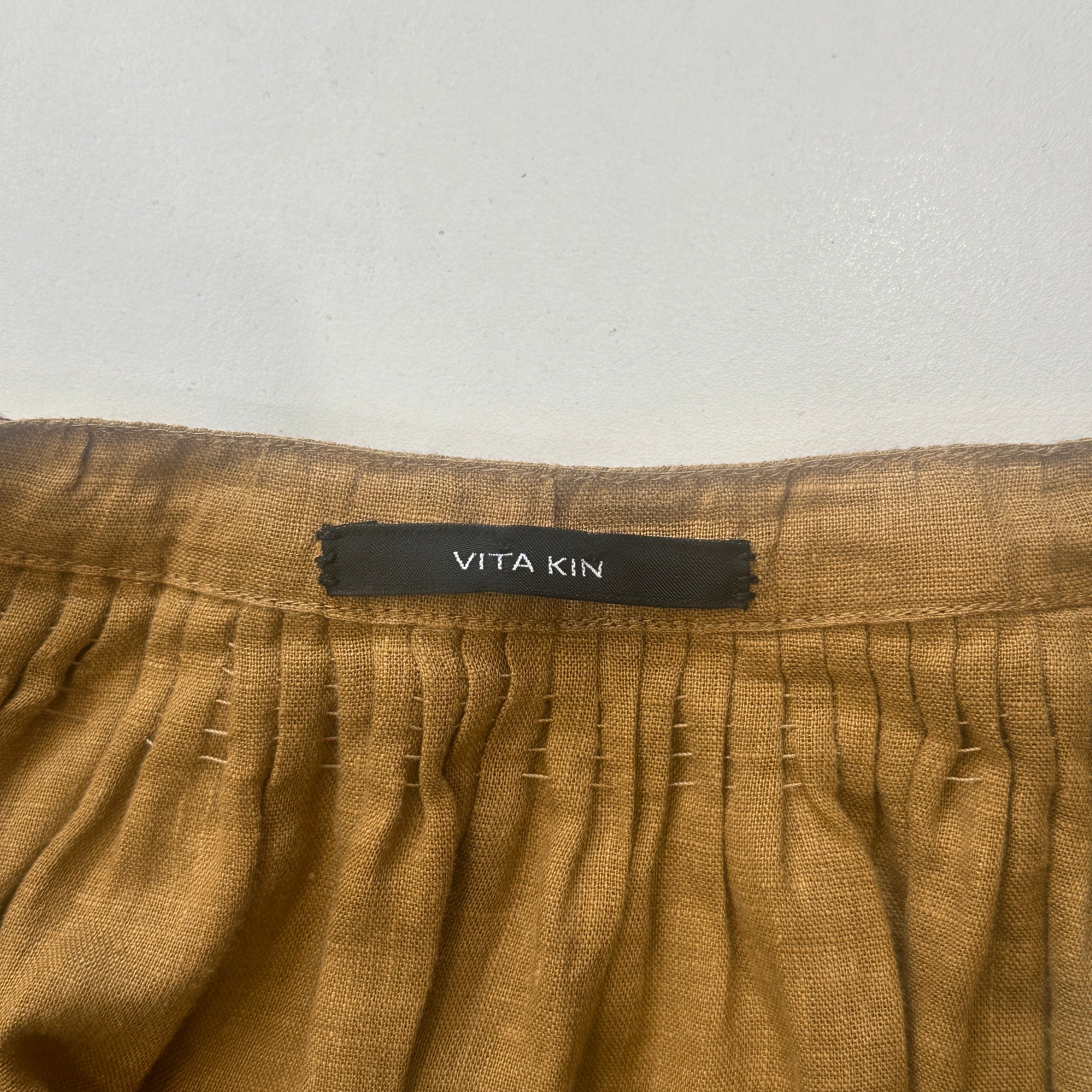 Vita Kin Camel Linen Embroidered Mini Dress (RRP £1,300) | Authentic Preloved