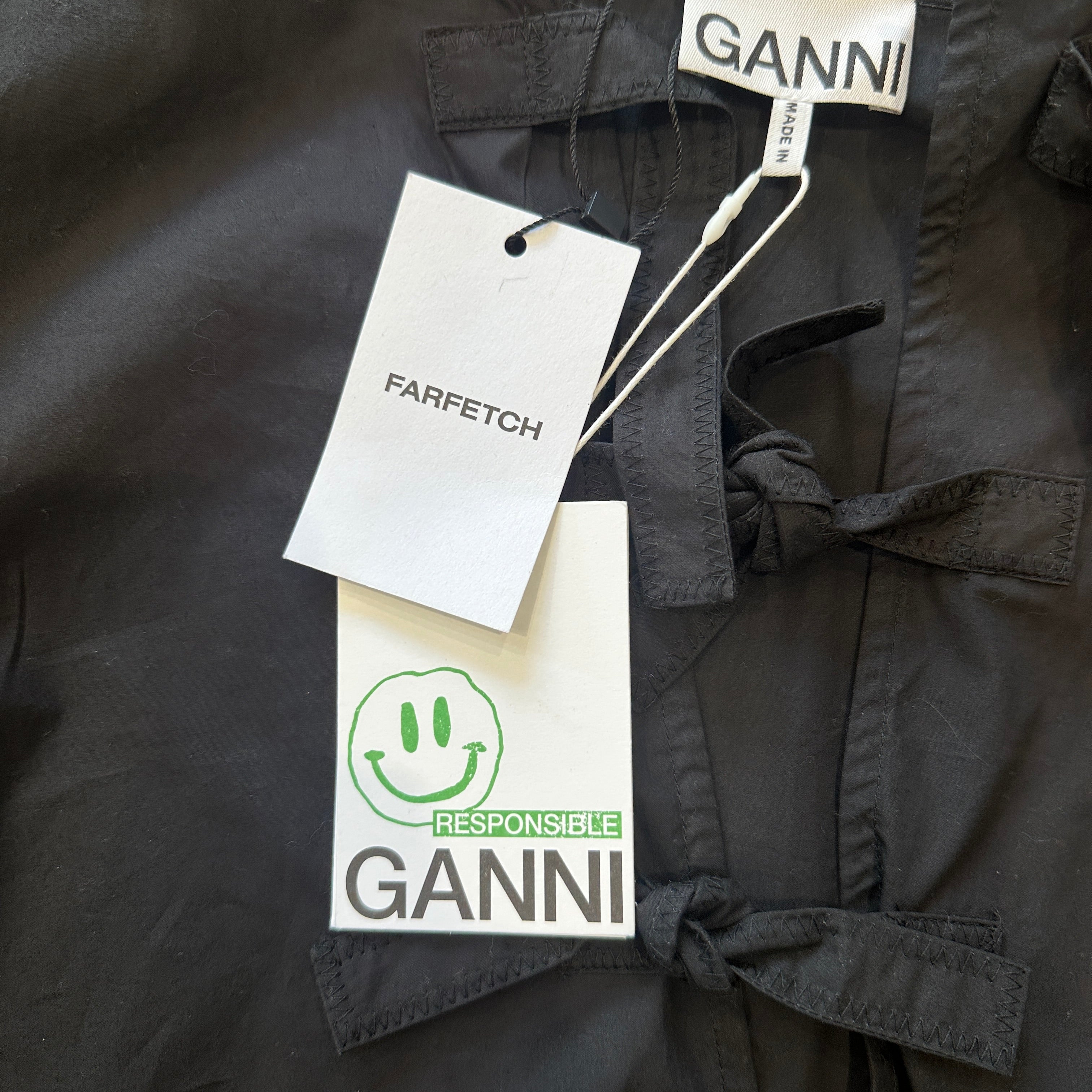 NEW Ganni Black Tie-Neck Mini Dress (RRP £175) | Authentic & Preloved