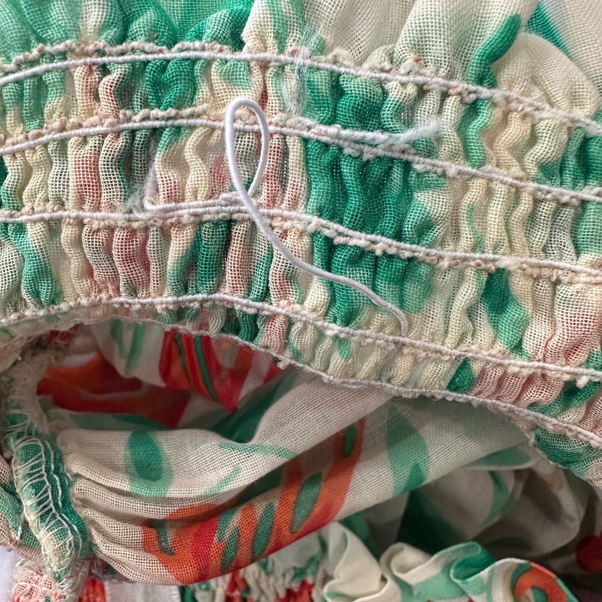 Saint Laurent Floral Print Smocked Dress in White, Green & Red (RRP £450) | Authentic & Preloved - Reloved Again