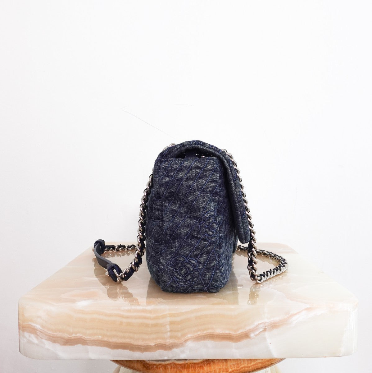 Camellia denim quilted flap bag RRP 10k