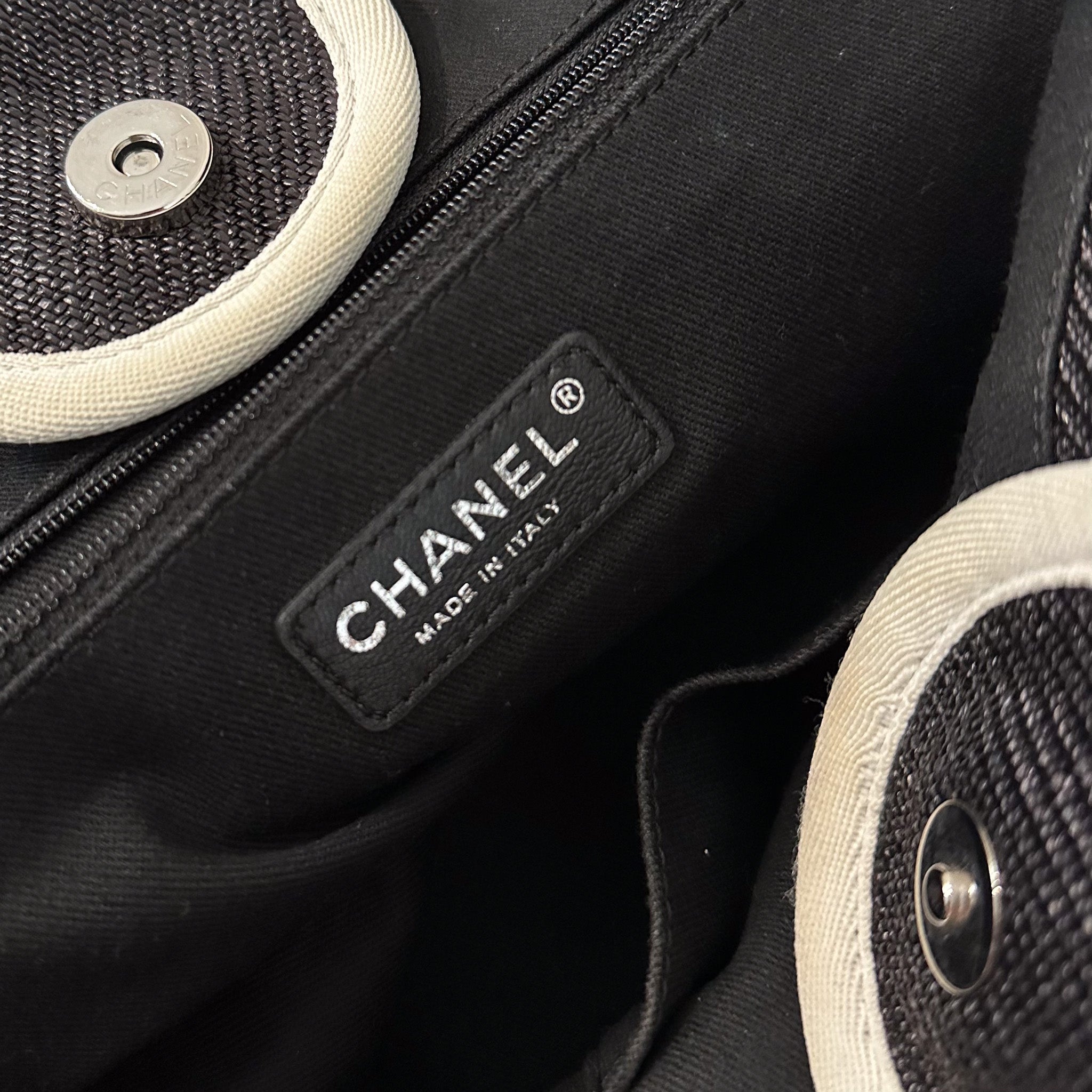 Chanel Black and White Canvas Deauville Tote Bag RRP £3800 | Authentic Preloved - Reloved Again
