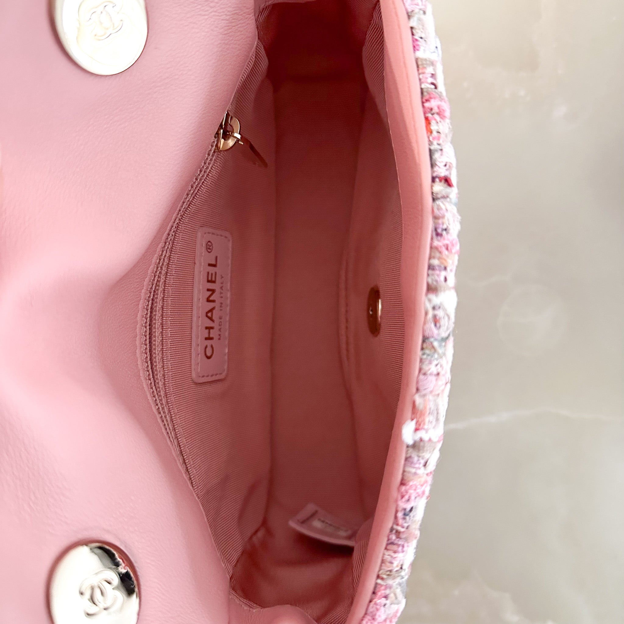 Chanel Pink Tweed Pearl Handle Mini Flap Bag RRP £4420 | Authentic Preloved - Reloved Again