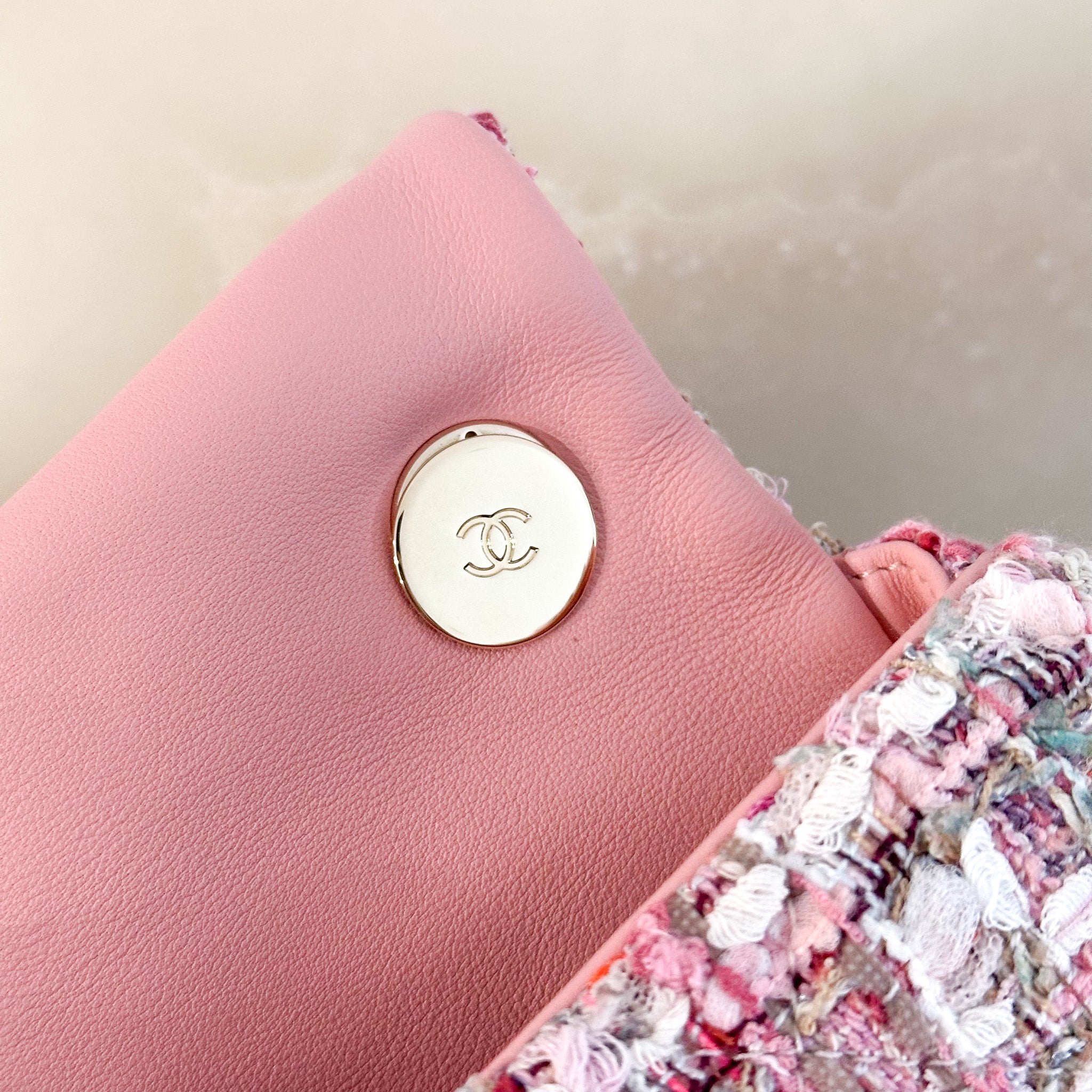 Chanel Pink Tweed Pearl Handle Mini Flap Bag RRP £4420 | Authentic Preloved - Reloved Again