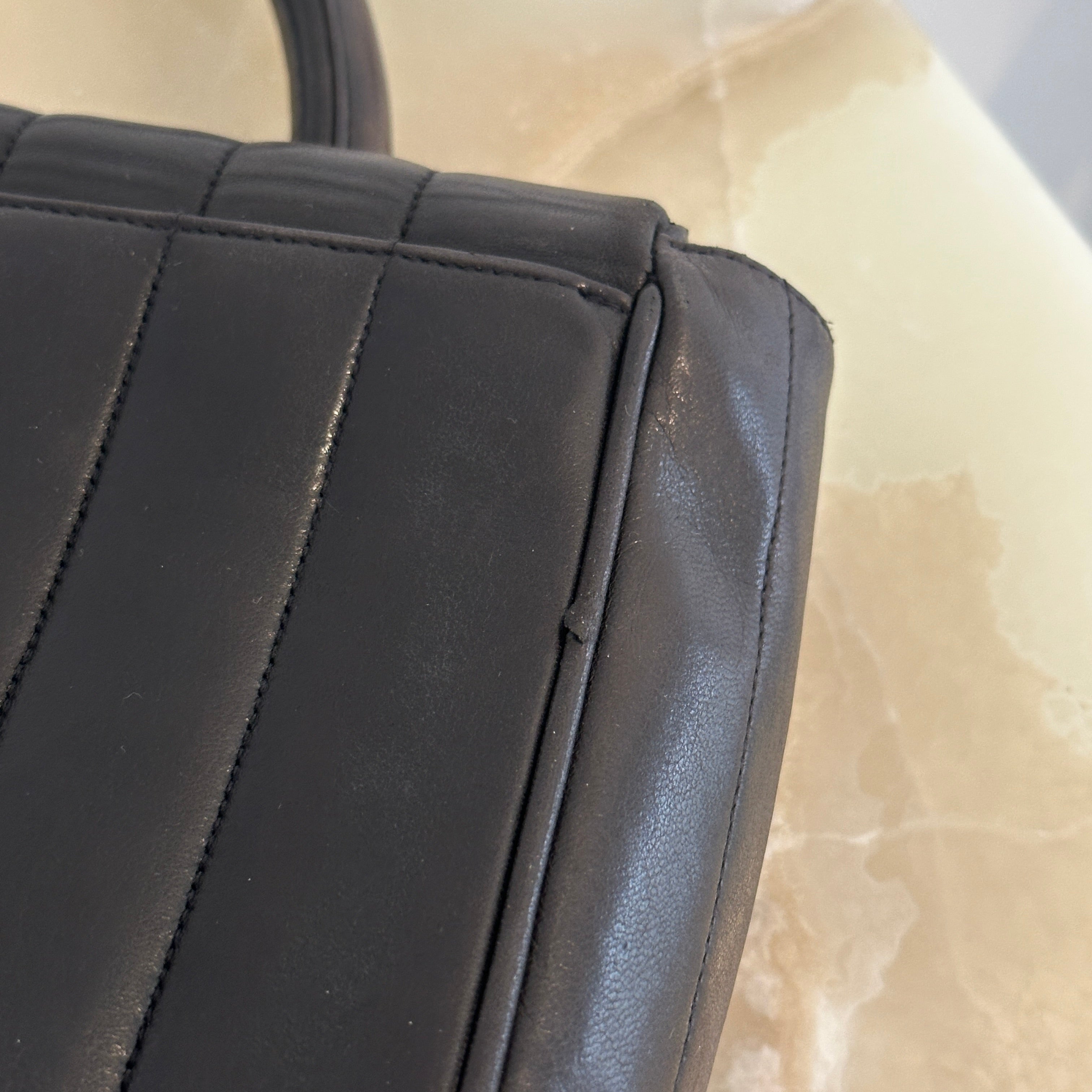 Chanel Vintage Mademoiselle Top Handle Bag in Dark Brown Lambskin Leather | Authentic Preloved