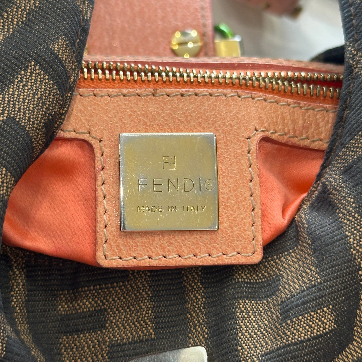 Fendi Round Flap Baguette Zucca Canvas Bag with Crystal Flower Buckle North South RRP (£2,200) | Authentic Preloved - Reloved Again