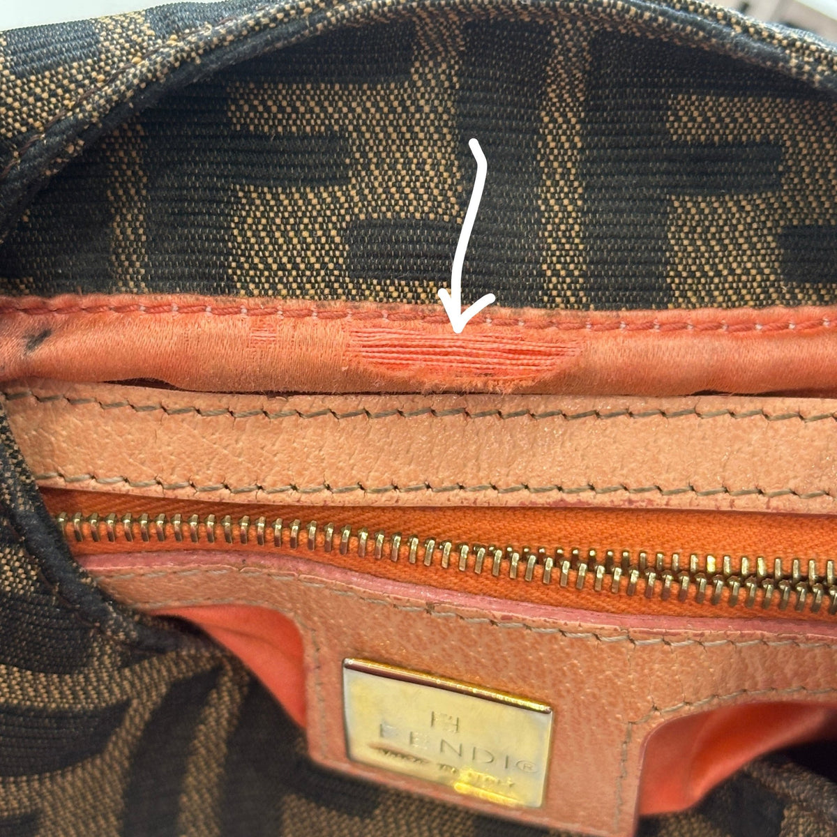 Fendi Round Flap Baguette Zucca Canvas Bag with Crystal Flower Buckle North South RRP (£2,200) | Authentic Preloved - Reloved Again