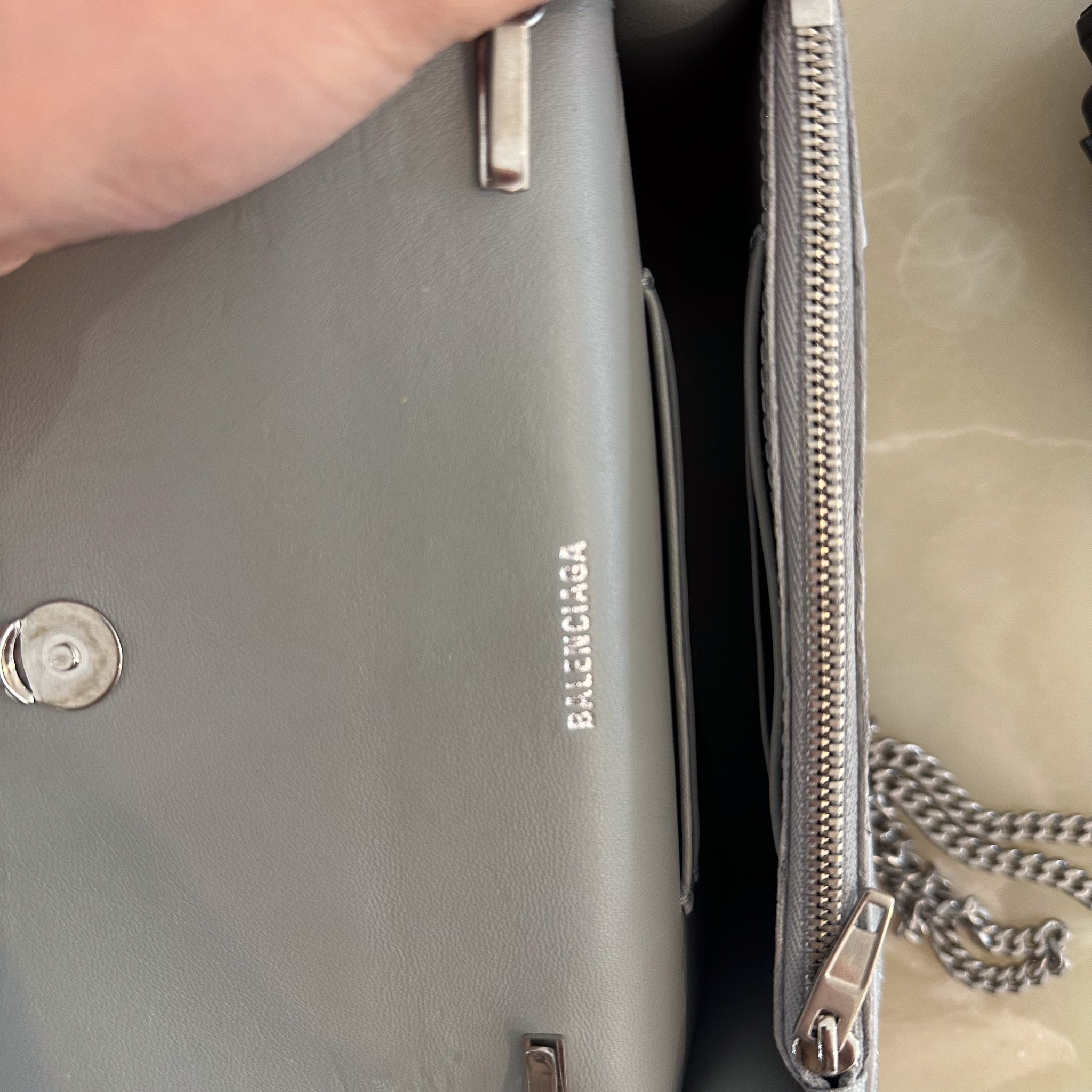 Balenciaga Grey Glitter XS Hourglass Wallet on Chain RRP £950 | Authentic Preloved - Reloved Again