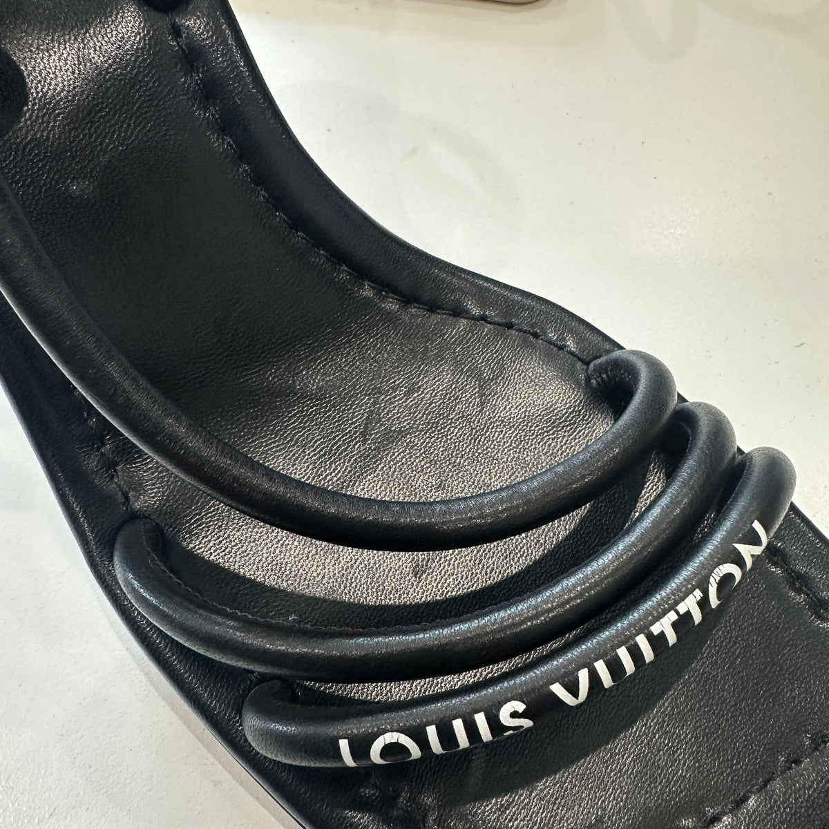 NEW Louis Vuitton Black Leather Nova Heeled Sandals (RRP £765)| Authentic Preloved