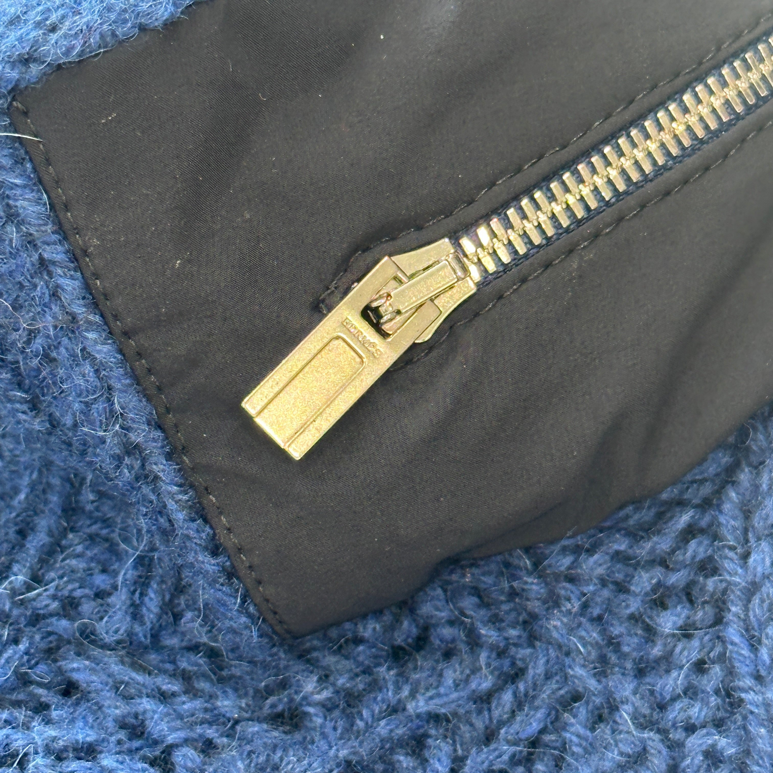 Hermes Cable Knit Zip Up Jumper in Blue (RRP £2000) | Authentic Preloved