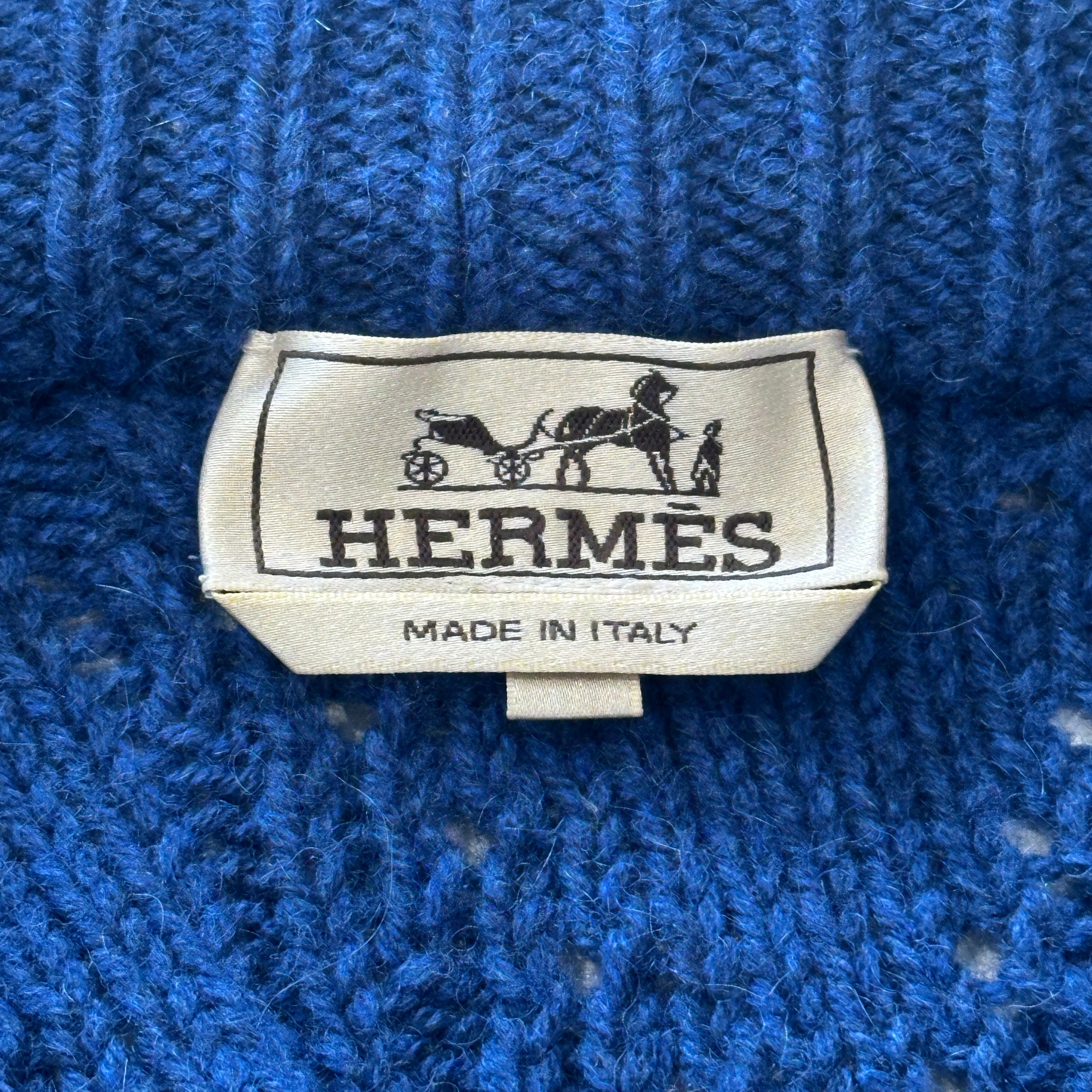 Hermes Cable Knit Zip Up Jumper in Blue (RRP £2000) | Authentic Preloved
