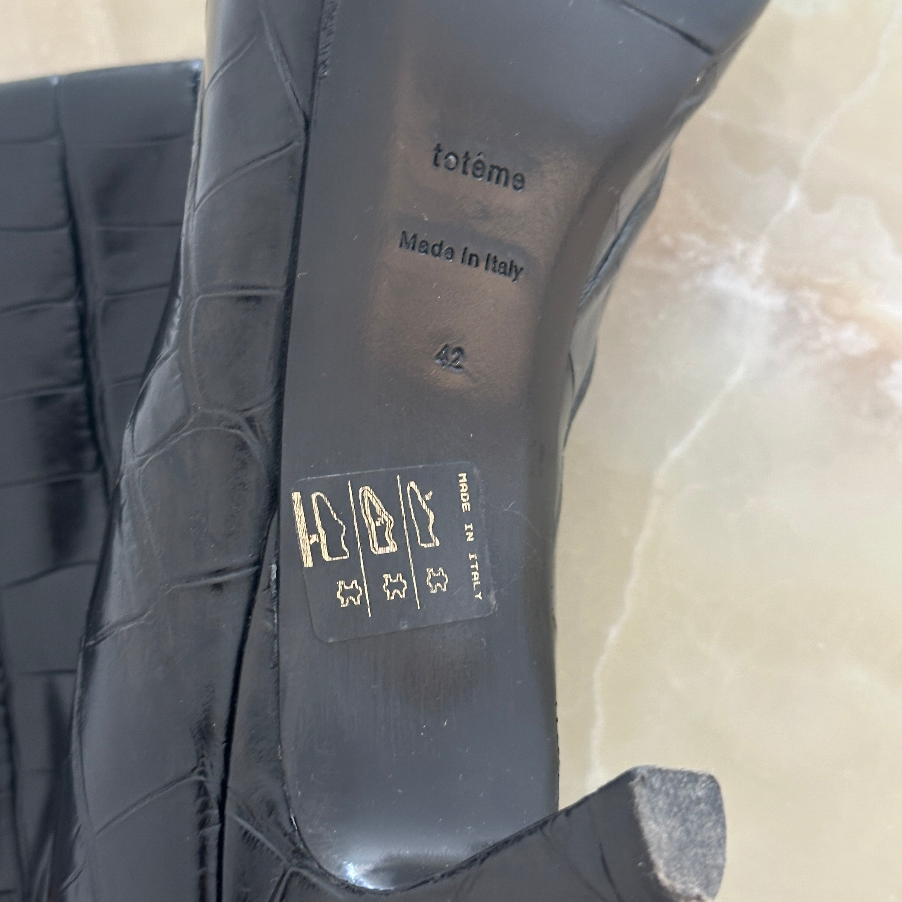 Toteme Croc-effect Knee High Boots in Black (RRP 880) | Authentic Preloved