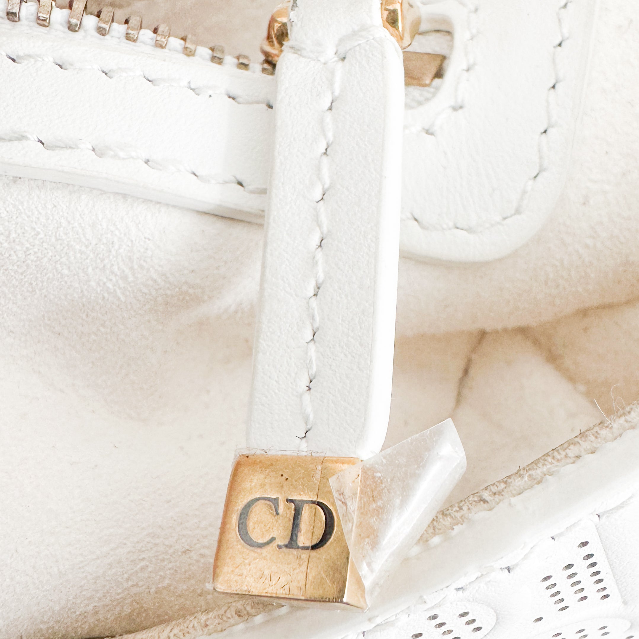 Dior White Perforated Oblique Saddle Bag with Strap (RRP £3500) | Authentic Preloved