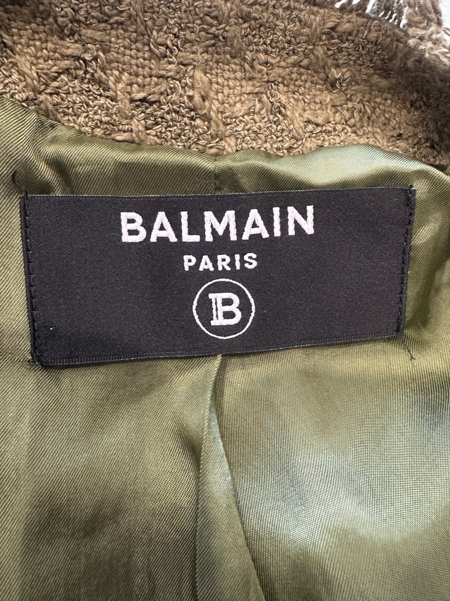 Balmain Khaki Green Frayed Boucle Blazer RRP £1700 | Authentic Preloved - Reloved Again