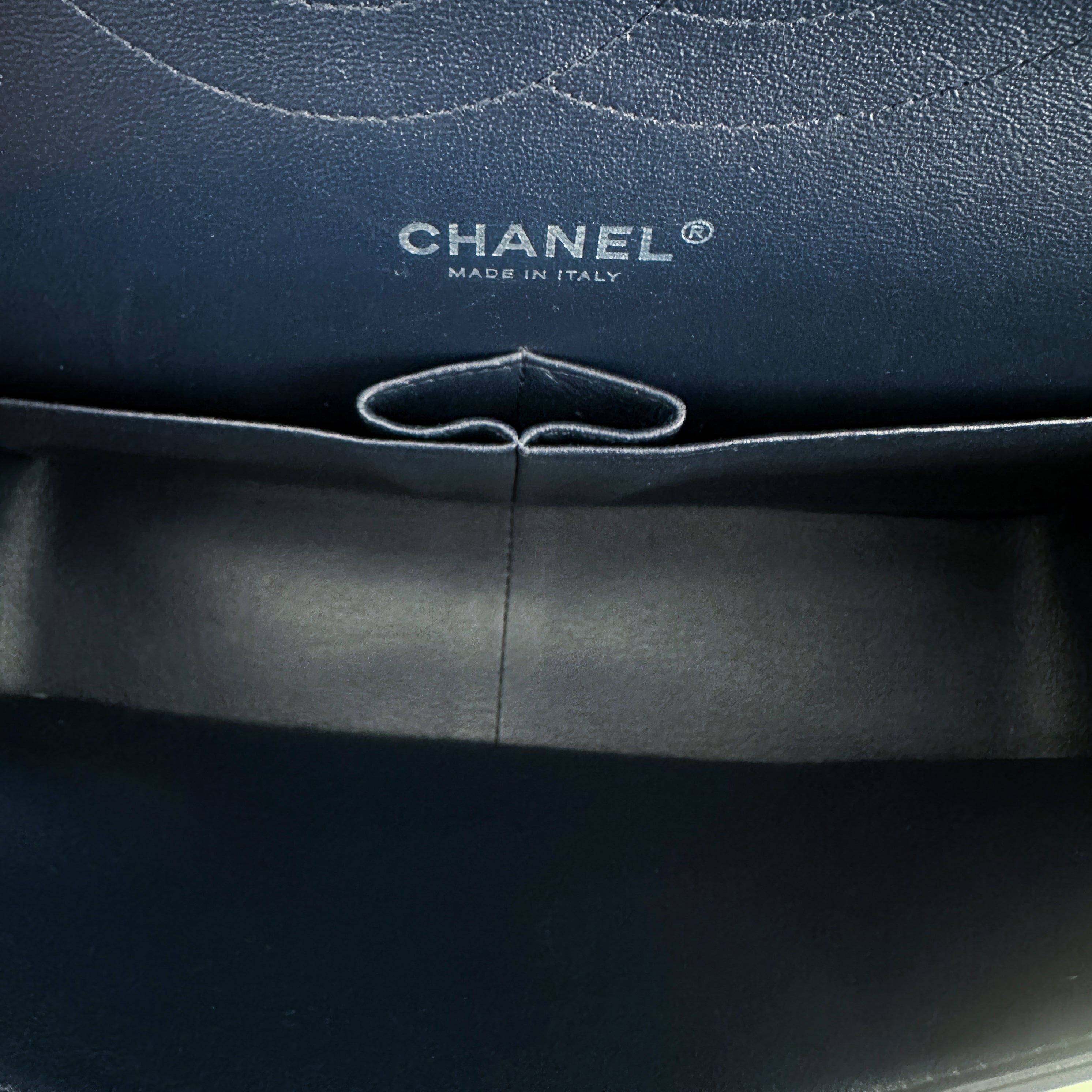 Chanel Large Classic Double Flap Bag Navy Lambskin with Silver Hardware (RRP £9500) | Authentic Preloved