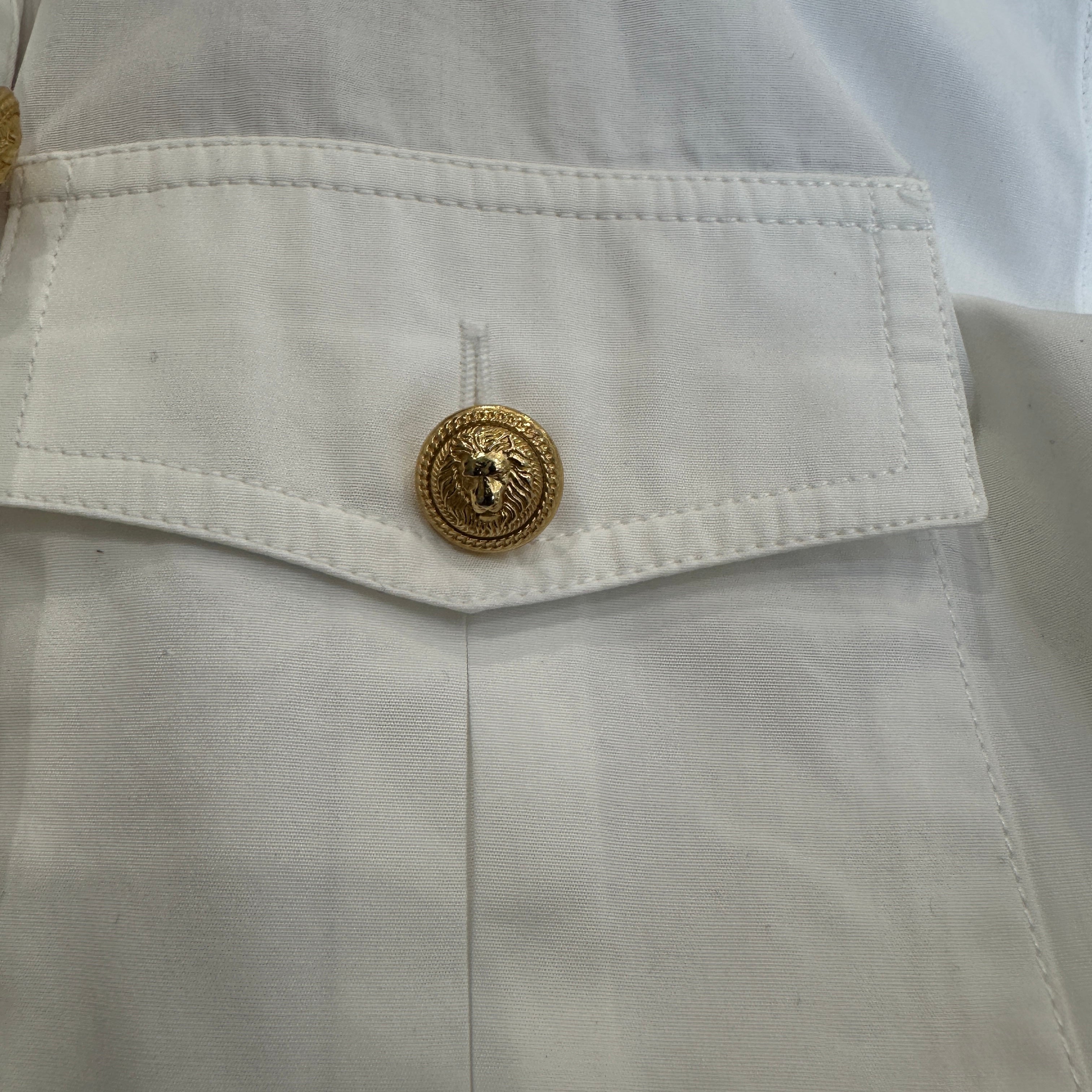 Balmain White Cotton Shirt with Gold Button Detailing (RRP £720) | Authentic Preloved