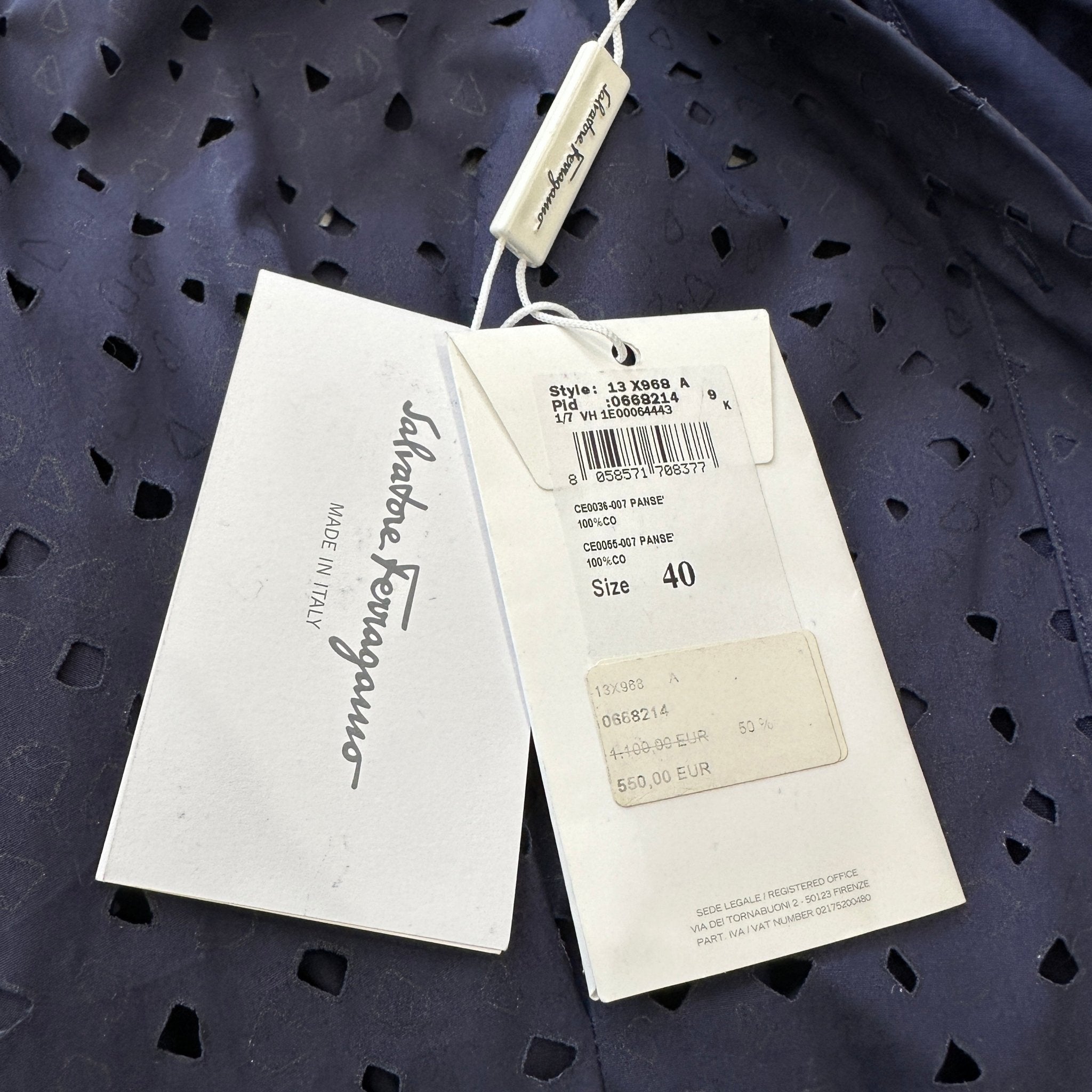NEW Salvatore Ferragamo Navy Eyelet Cotton Dress (RRP £300) | Authentic Preloved - Reloved Again