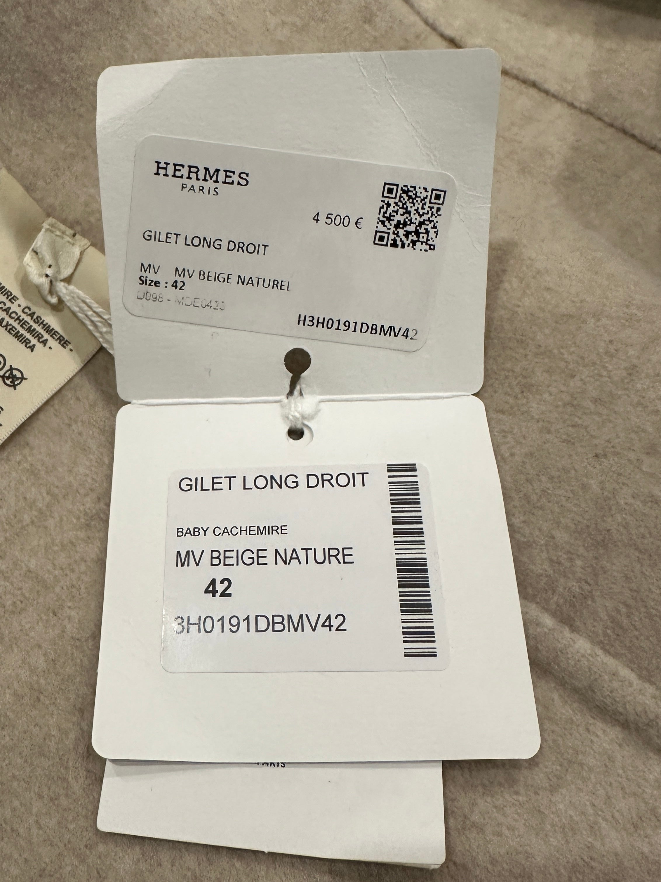 NEW Hermes Beige Long Droit Cashmere Gilet RRP £4K | Authentic Preloved