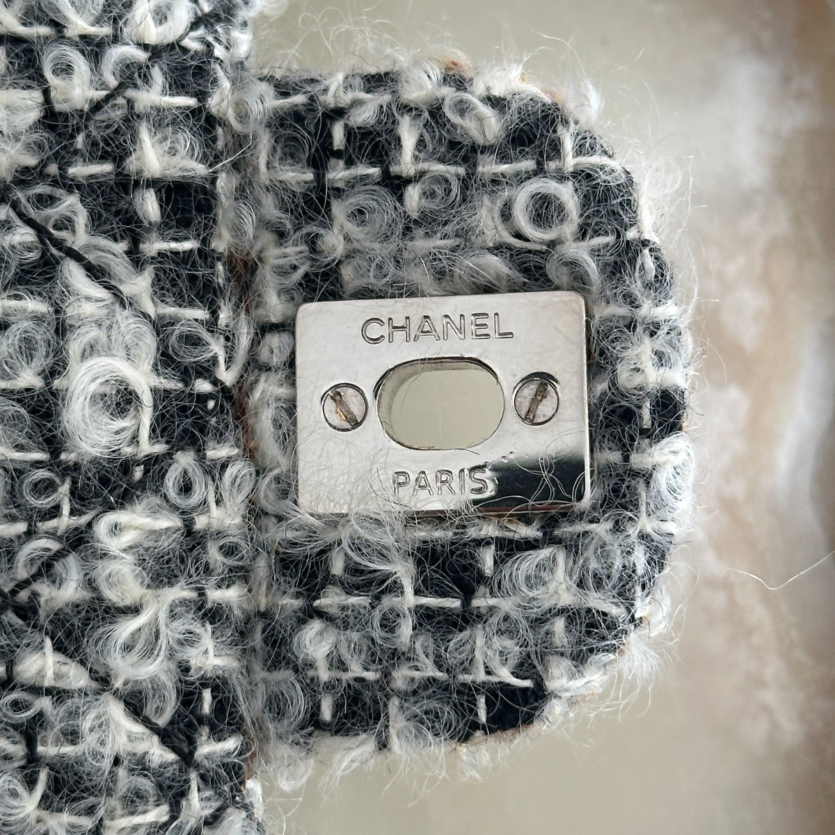 Chanel Grey Mohair Tweed Swarovski Crystal Medium Single Flap Bag | Authentic Preloved